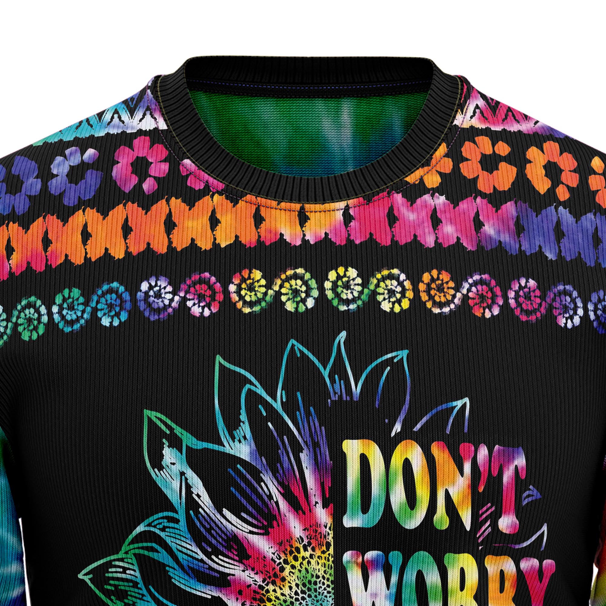 Hippie Tie Dye Color Ugly Christmas Sweater, Unisex Holiday Party Outfit, Xmas Gift for Hippie and Tie Dye Fans