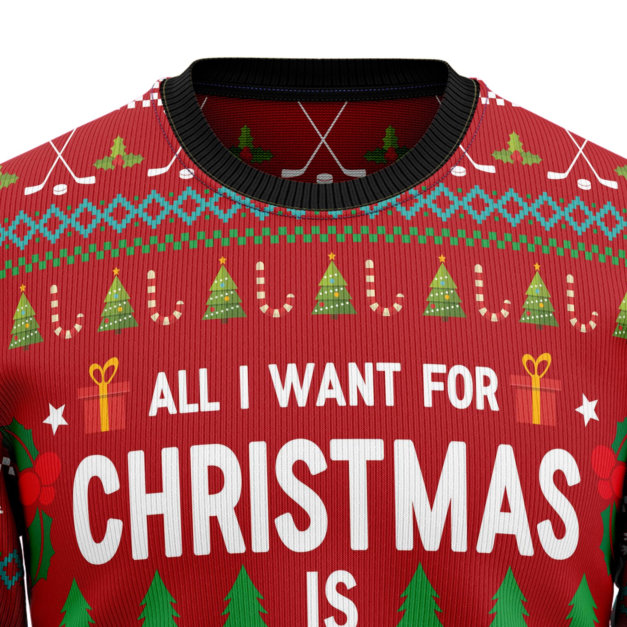 All I Want for Christmas Is Hockey Ugly Christmas Sweater, Funny Holiday Party Outfit for Hockey Players And Fans