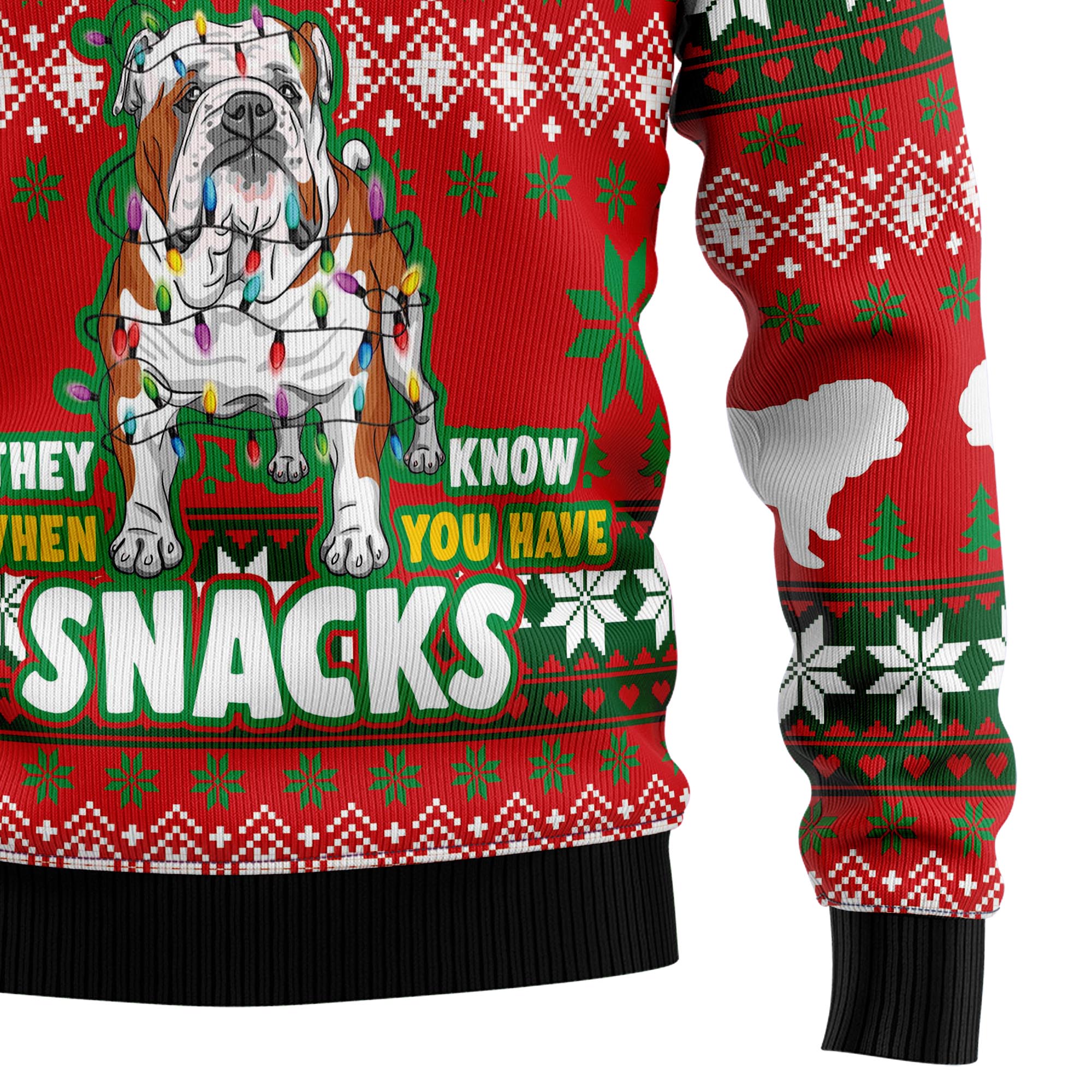 Bulldog Snacks Ugly Christmas Sweater for Men and Women, Festive Holiday Party Outfit and Gift for Bulldog Lovers
