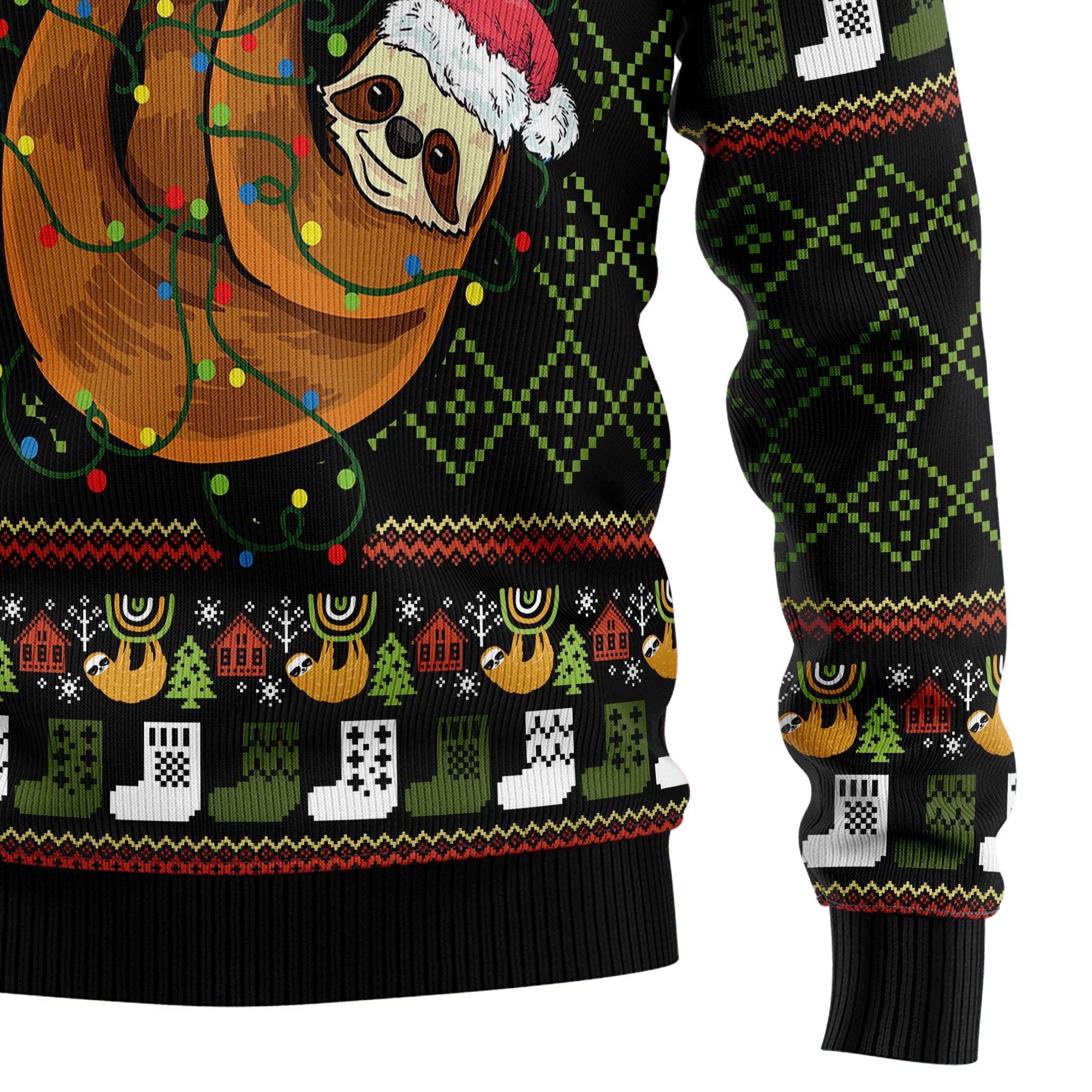 Sloth Christmas Lights Ugly Christmas Sweater, Cute Sloth Holiday Pullover, Holiday Gatherings and Family Photos