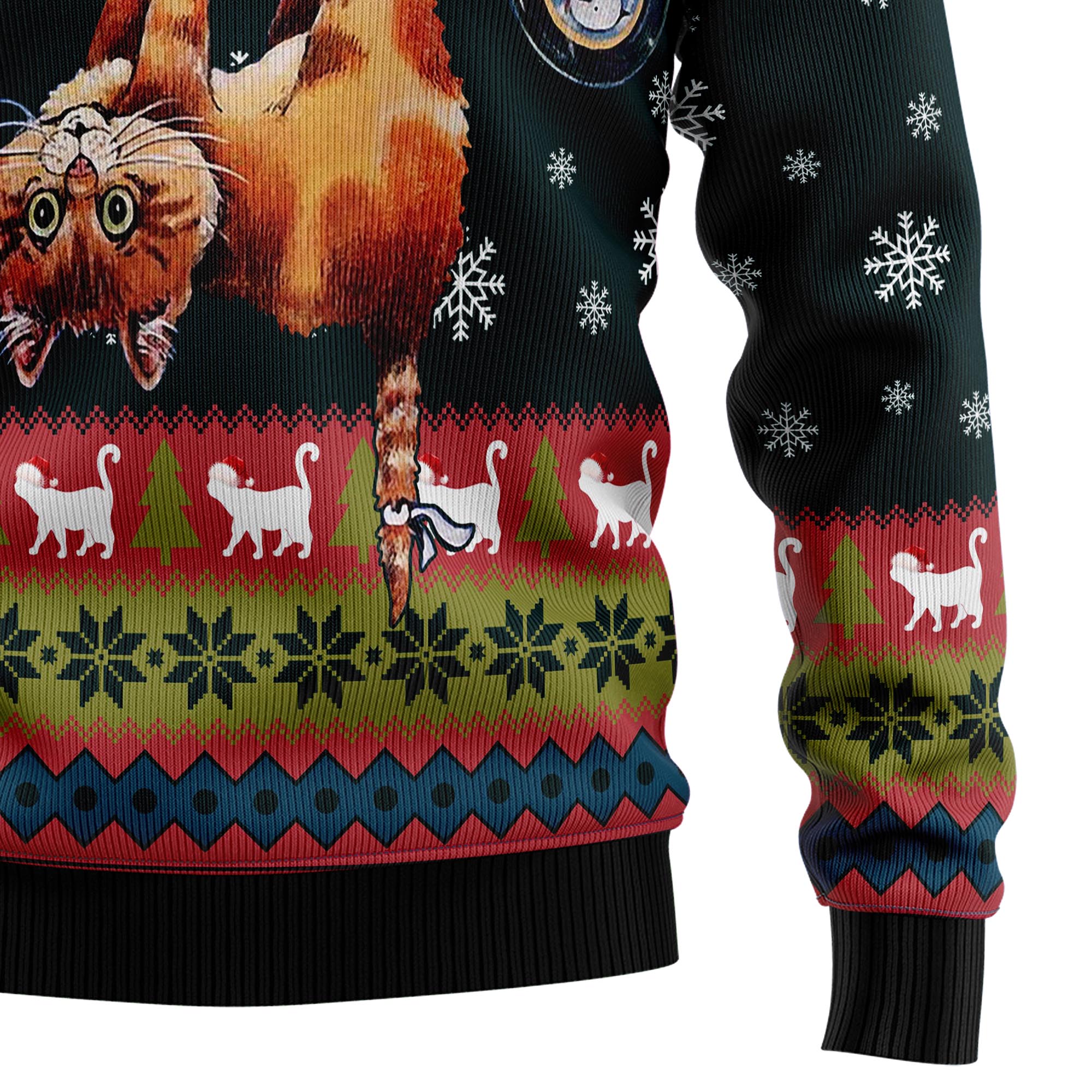 Cat Hanging on Christmas Tree Ugly Christmas Sweater, Unisex Holiday Party Outfit, Gift for Cat Owners and Cat Lovers
