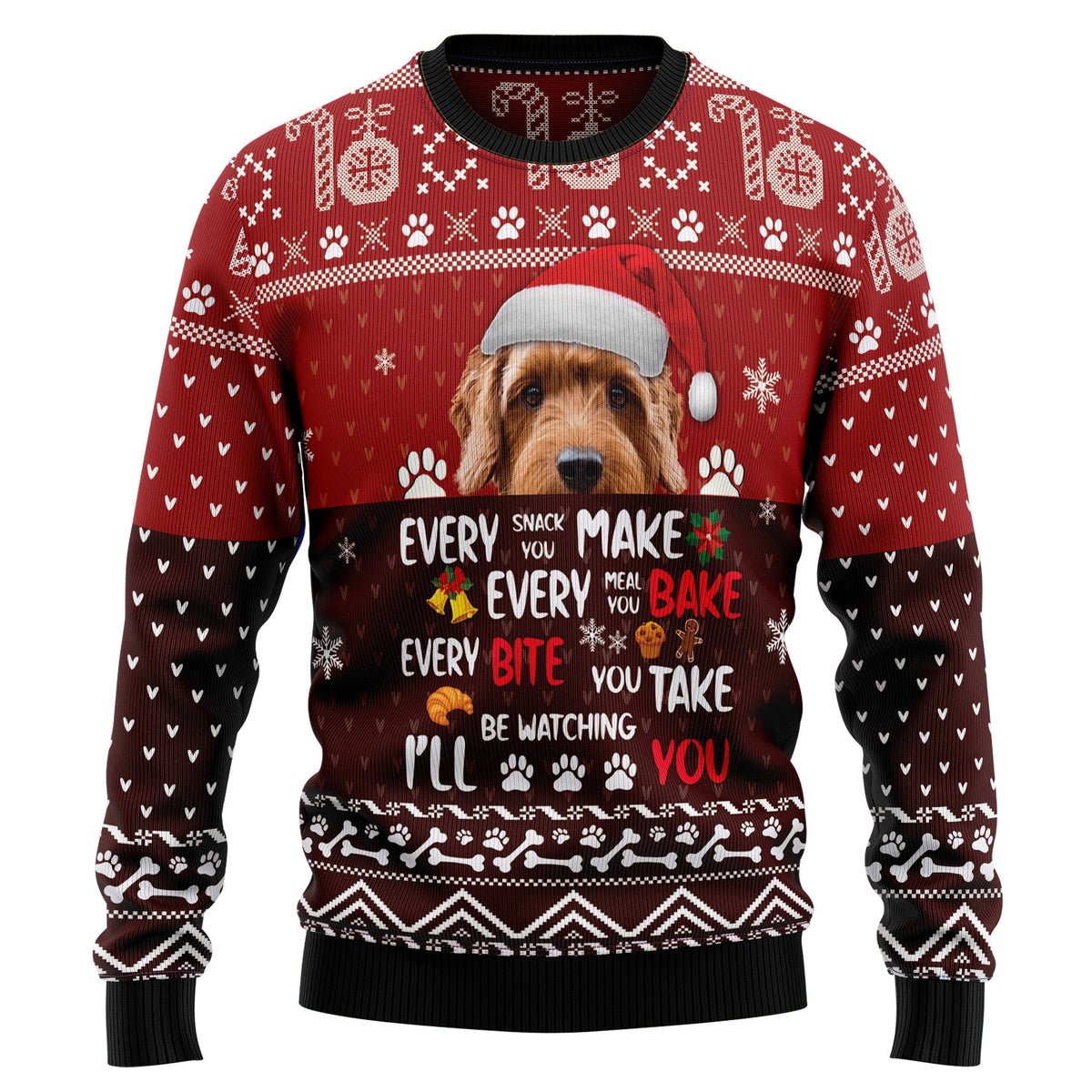 Goldendoodle Will Be Watching You Ugly Christmas Sweater, Holiday Party Outfit, Gift for Goldendoodle Dog Lovers