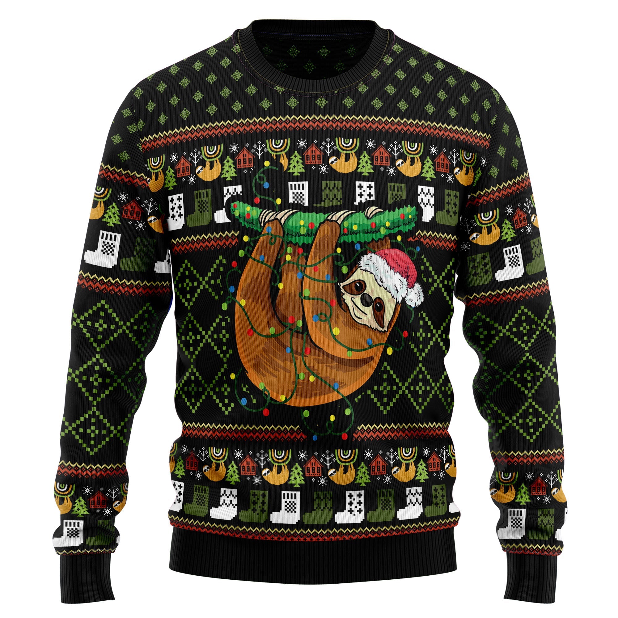 Sloth Christmas Lights Ugly Christmas Sweater, Cute Sloth Holiday Pullover, Holiday Gatherings and Family Photos