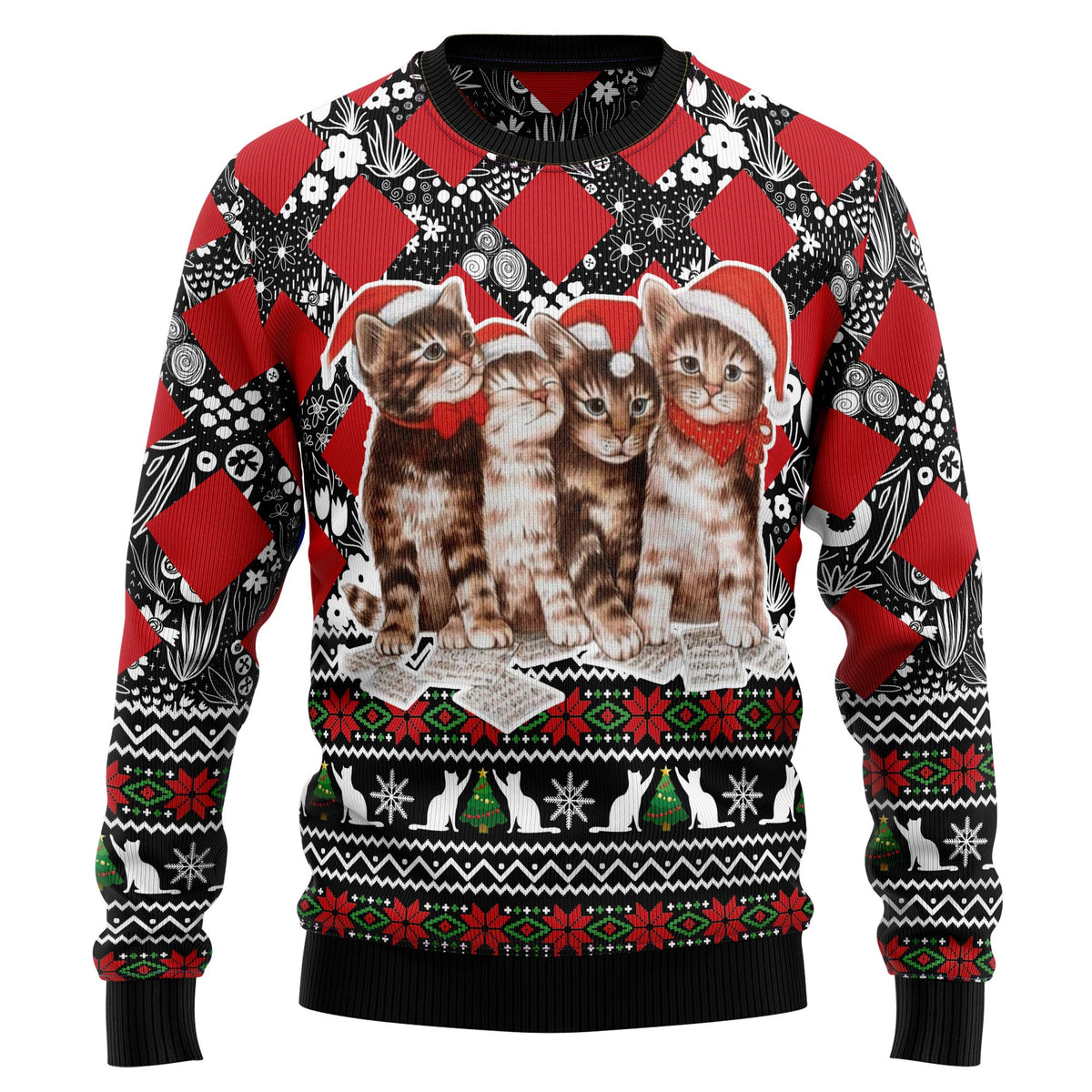 Singing Cats and Kittens Ugly Christmas Sweater, Unisex Christmas Party Sweater, Gift for Cat and Kitten Lovers
