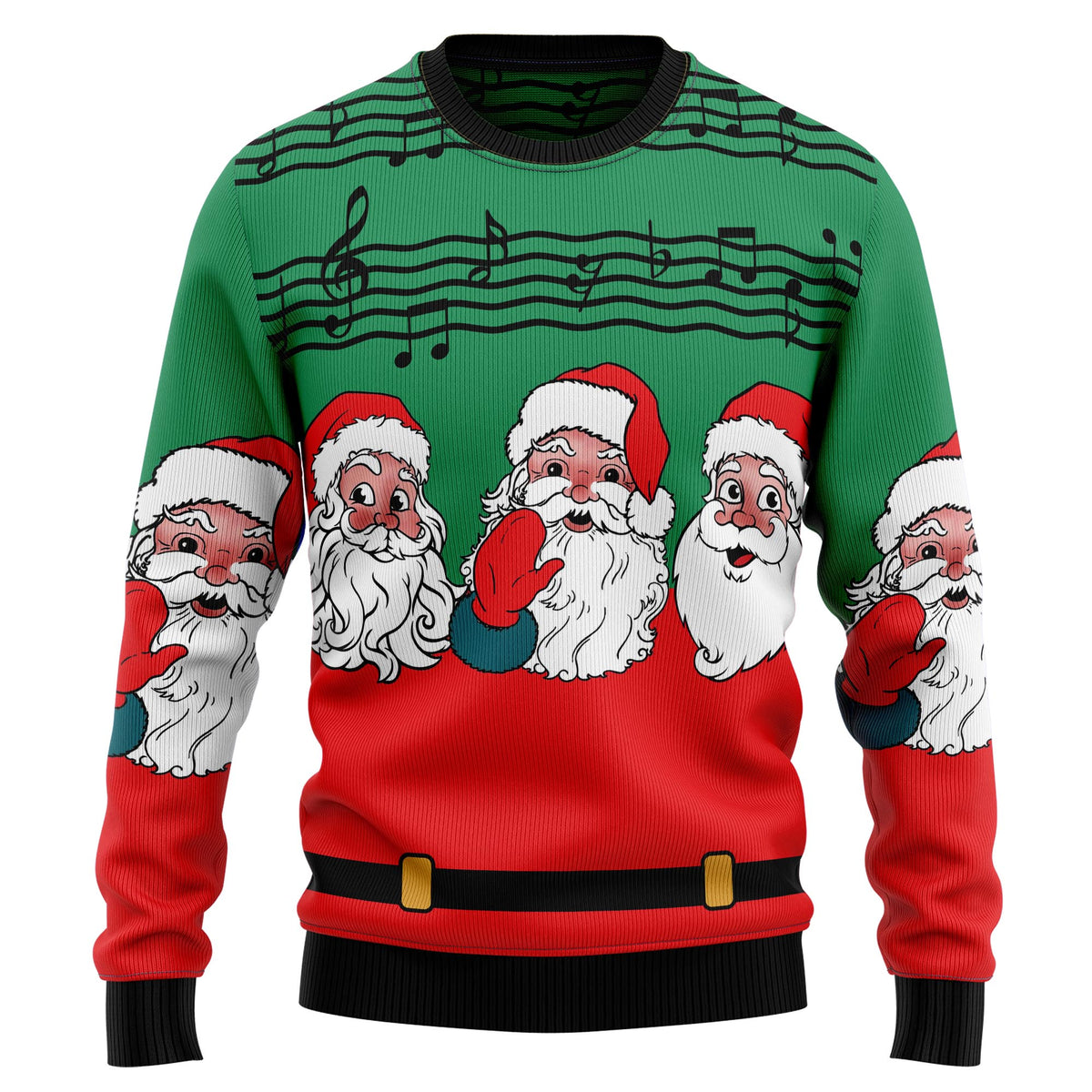 Santa Claus and Music Notes Ugly Christmas Sweater, Funny Xmas Party Outfit, Gift for Musicians and Music Lovers
