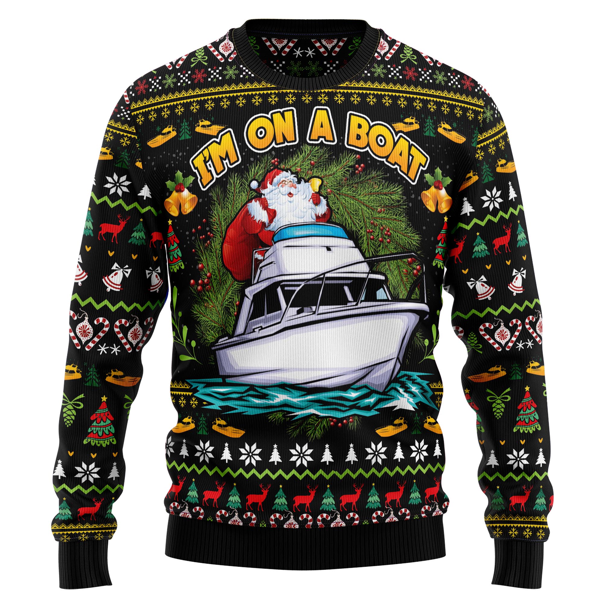 Boat Ugly Christmas Sweater, I'm On a Boat Santa Holiday Pullover, Christmas Party Outfit and Gift for Boat Lovers