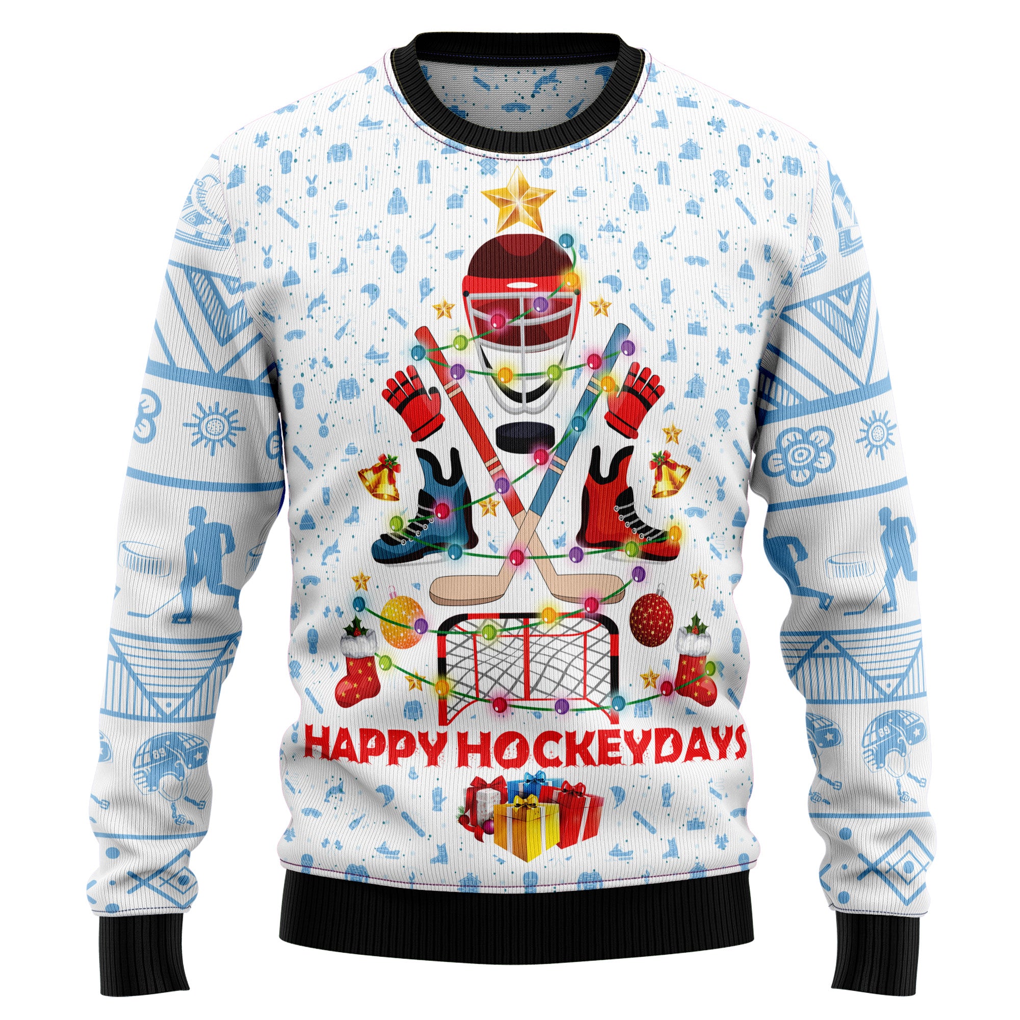 Happy Hockey Day Ugly Christmas Sweater for Men and Women, Xmas Party Outfit, Gift for Hockey Players and Fans