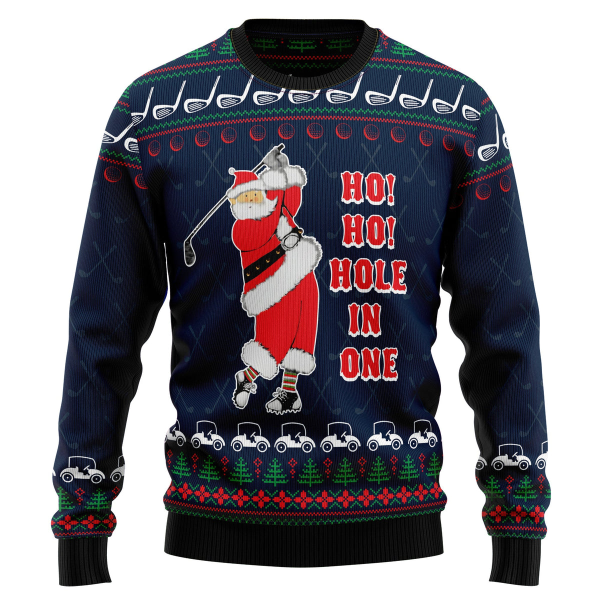Ho Ho Hole In One Golf Christmas Sweater - Funny Ugly Christmas Sweater for Men and Women, Unisex Holiday Party Outfit