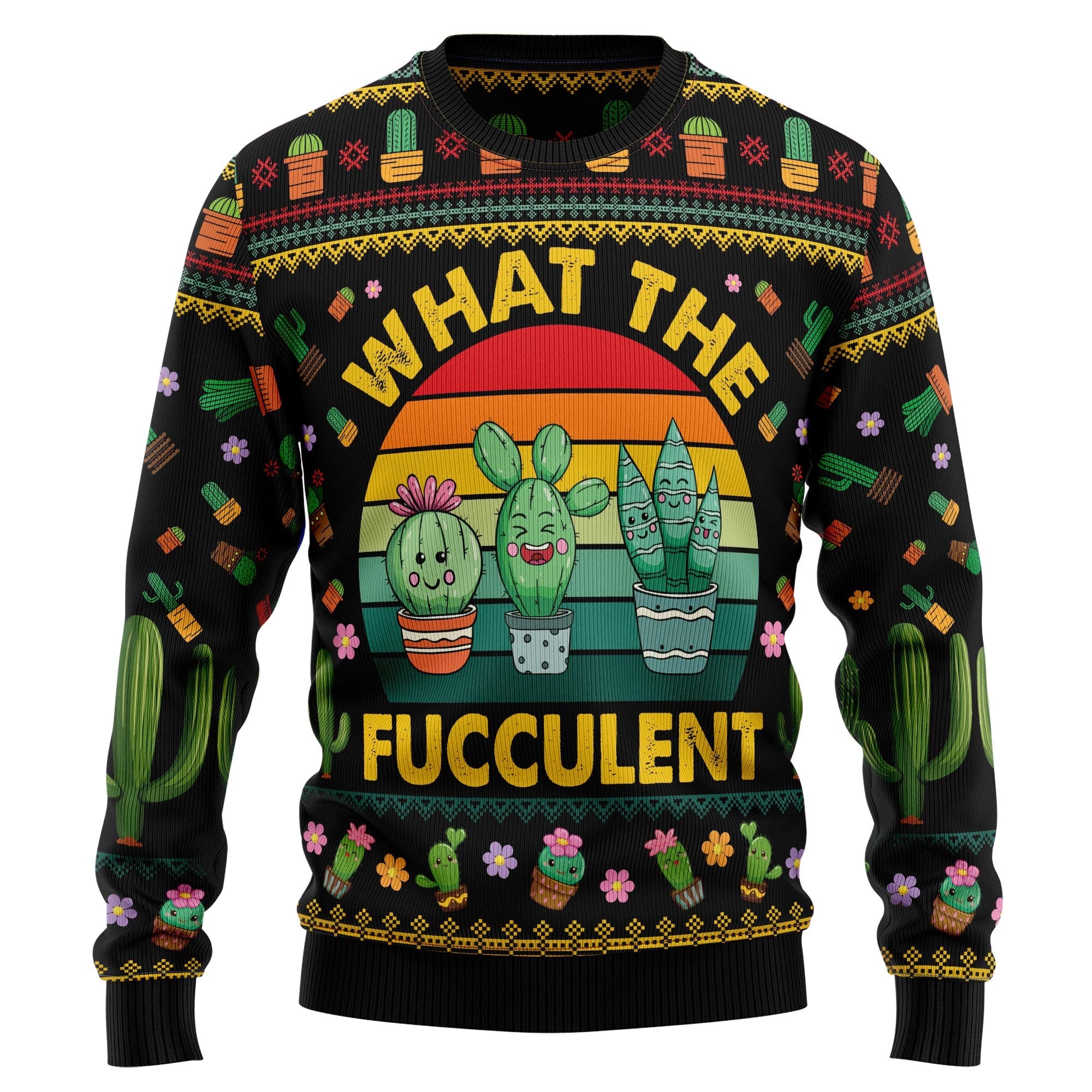 Cactus What the Fucculent Ugly Christmas Sweater for Men and Women, Funny Holiday Party Outfit, Festive Christmas Gift