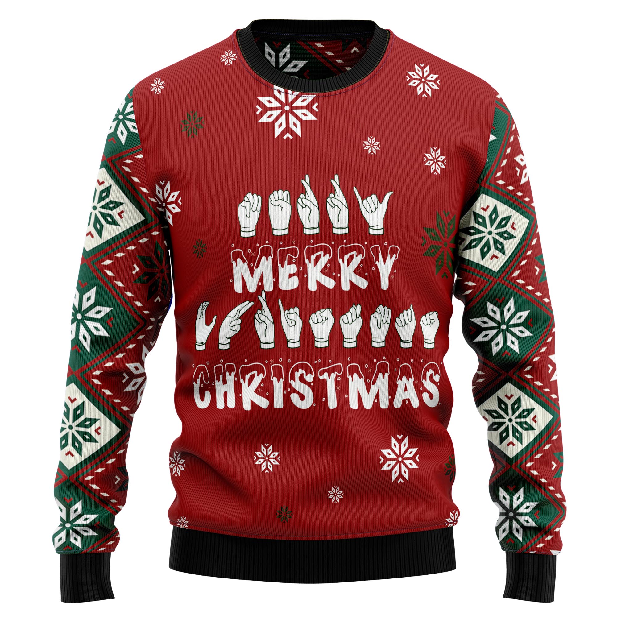 Sign Language Merry Christmas Ugly Christmas Sweater, Funny Holiday Party Outfit for Sign Language Users And Friends