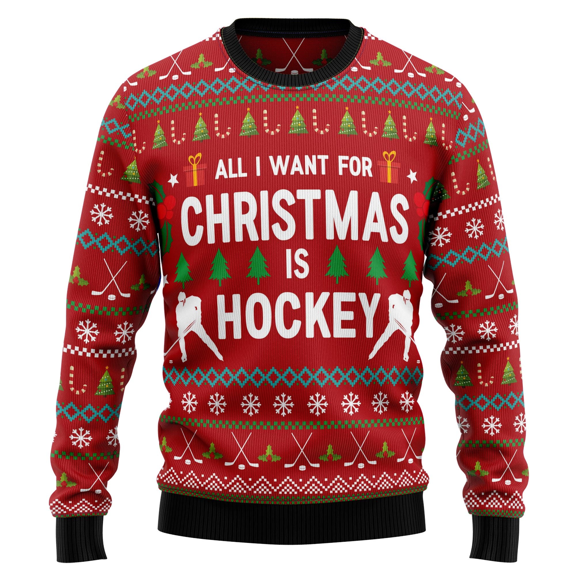 All I Want for Christmas Is Hockey Ugly Christmas Sweater, Funny Holiday Party Outfit for Hockey Players And Fans