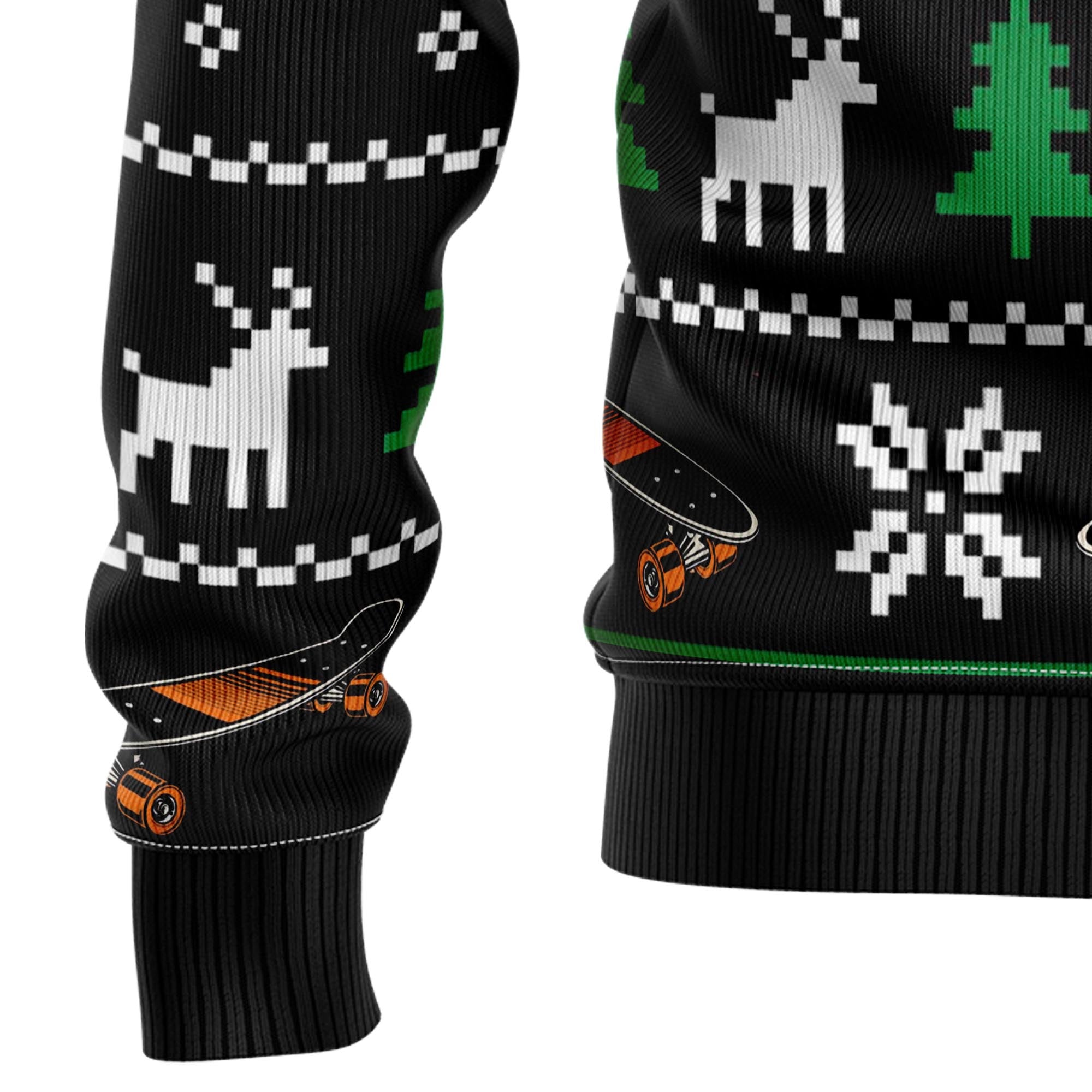 Santa Claus Skateboard Ugly Christmas Sweater, Unisex Holiday Party Outfit, Gift for Skateboarders and Santa Fans