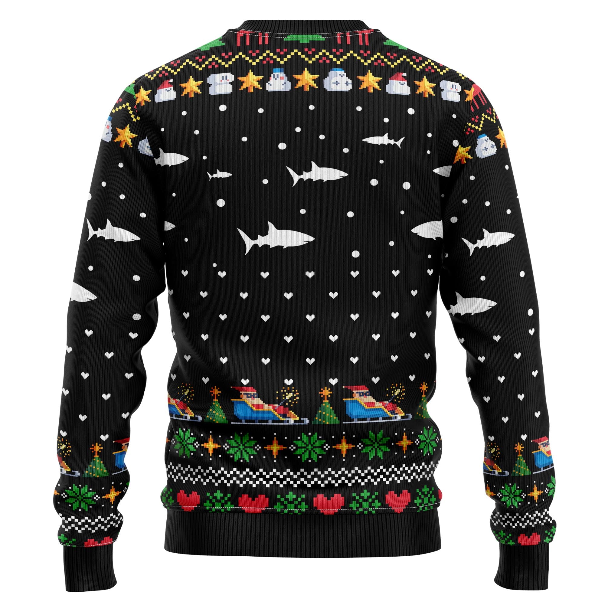 Santa Shark Ho Ho Ho Ugly Christmas Sweater, Funny Holiday Party Outfit for Men and Women, Gift for Shark Lovers