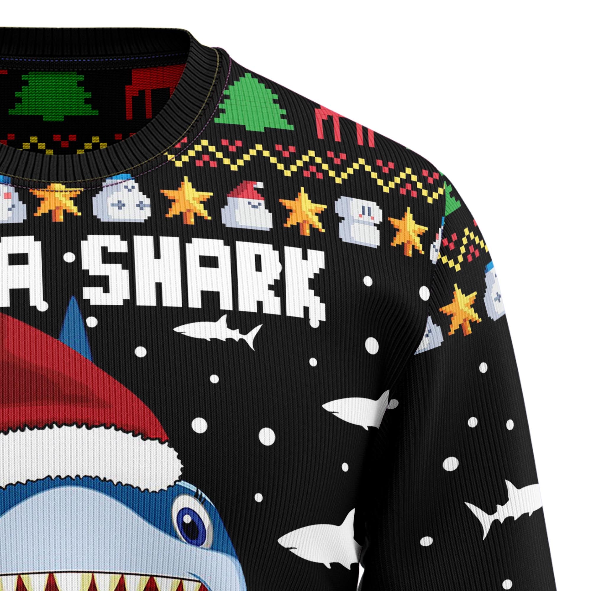 Santa Shark Ho Ho Ho Ugly Christmas Sweater, Funny Holiday Party Outfit for Men and Women, Gift for Shark Lovers