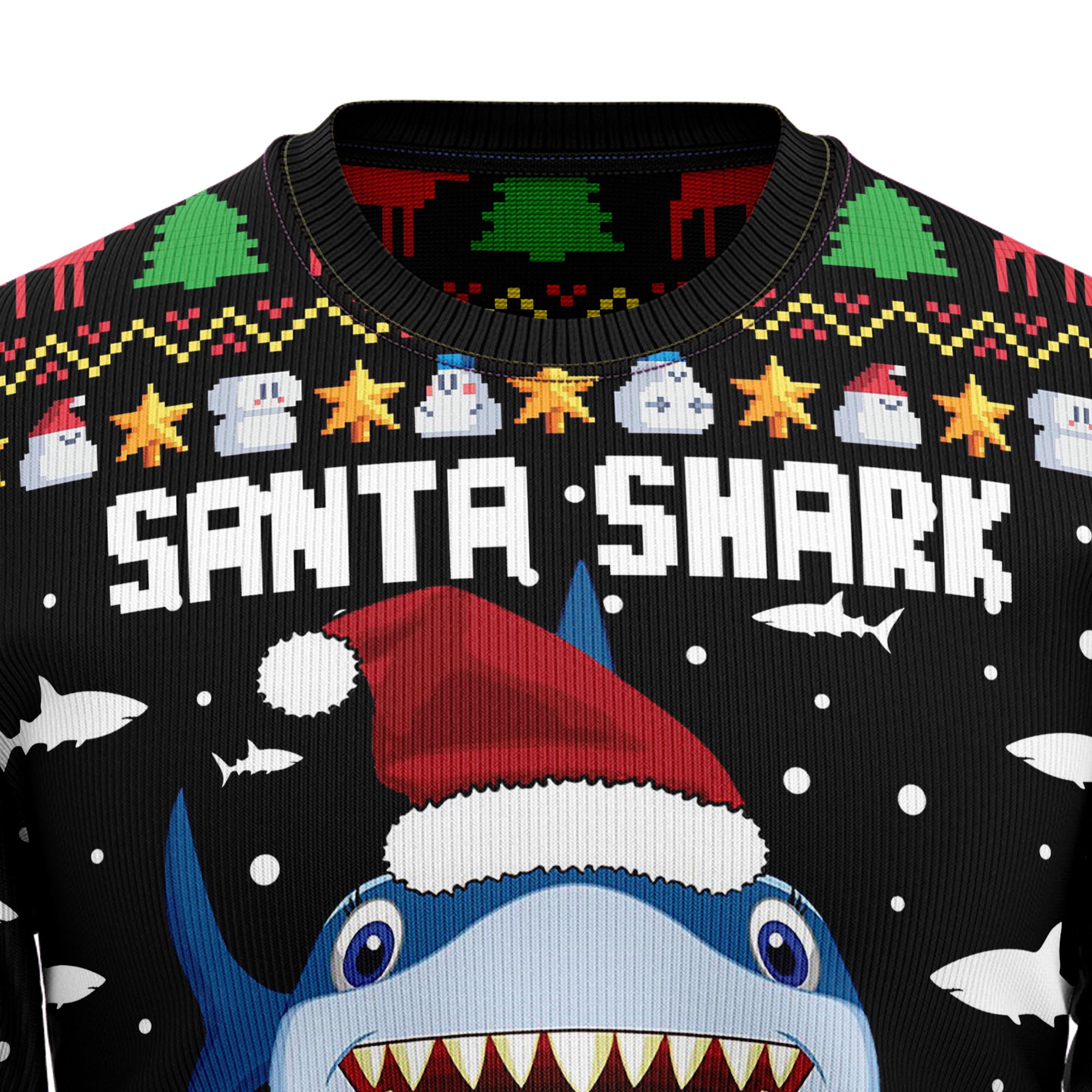 Santa Shark Ho Ho Ho Ugly Christmas Sweater, Funny Holiday Party Outfit for Men and Women, Gift for Shark Lovers