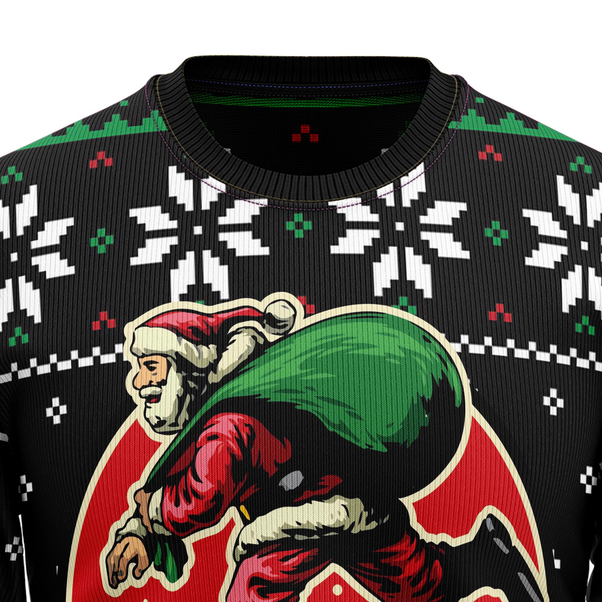 Santa Claus Skateboard Ugly Christmas Sweater, Unisex Holiday Party Outfit, Gift for Skateboarders and Santa Fans