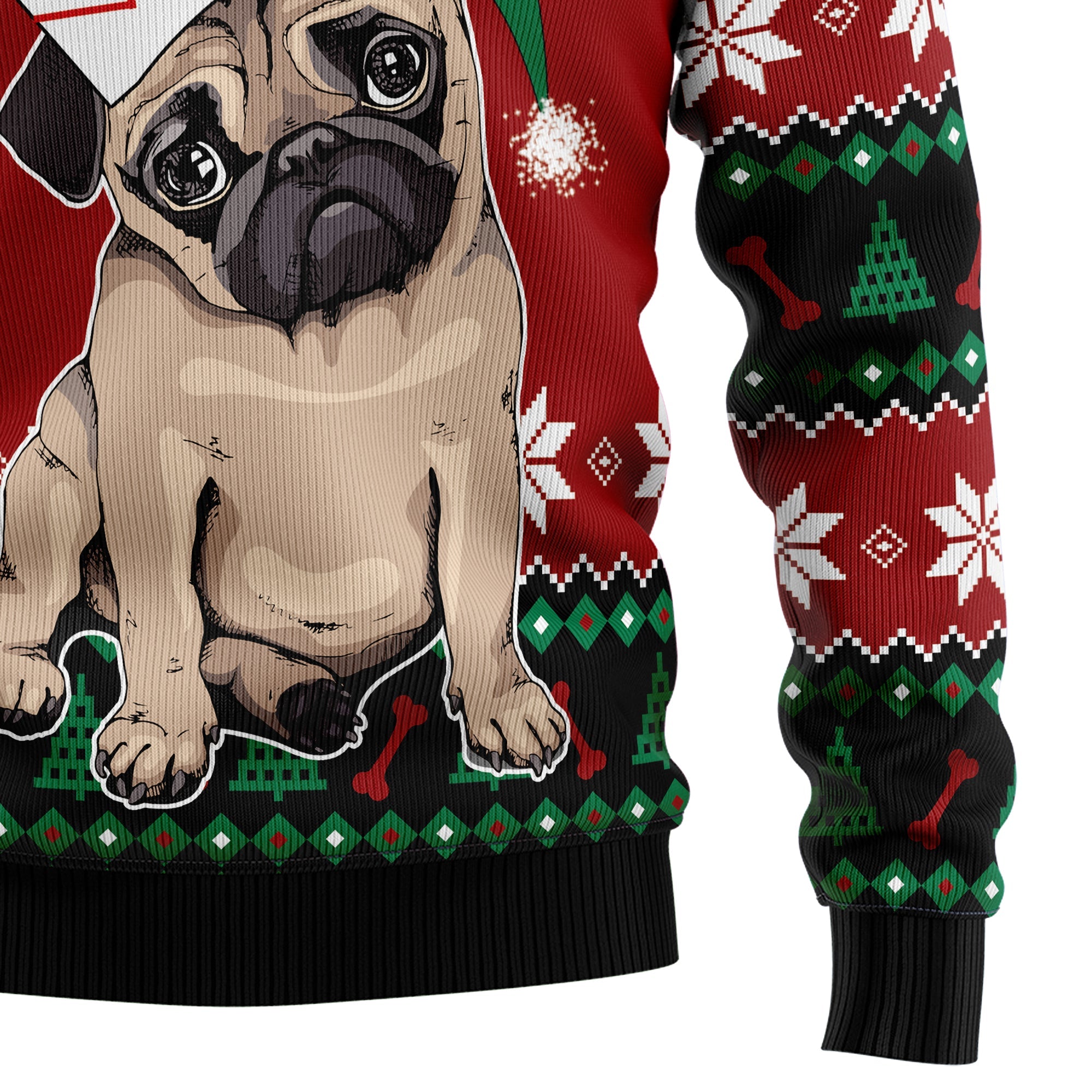 Cute Pug Ugly Christmas Sweater, Festive Dog Holiday Pullover for Pug Lovers, Dog Moms, Dog Dads and Winter Parties