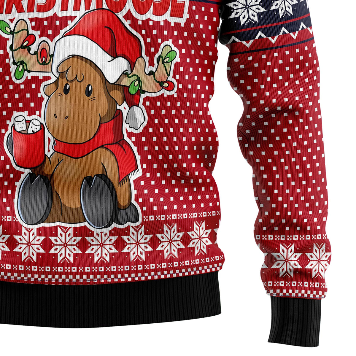 Merry Christmas Moose Ugly Christmas Sweater, Festive Moose Pullover for Wildlife Fans, Fun Xmas Party Clothing