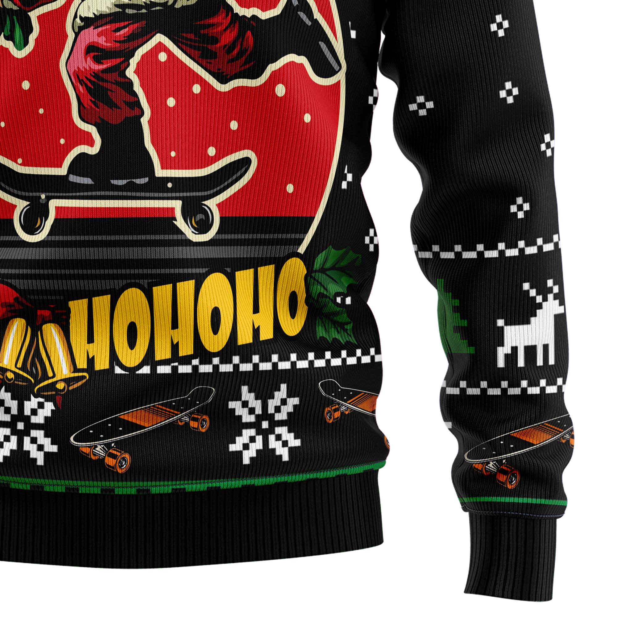 Santa Claus Skateboard Ugly Christmas Sweater, Unisex Holiday Party Outfit, Gift for Skateboarders and Santa Fans