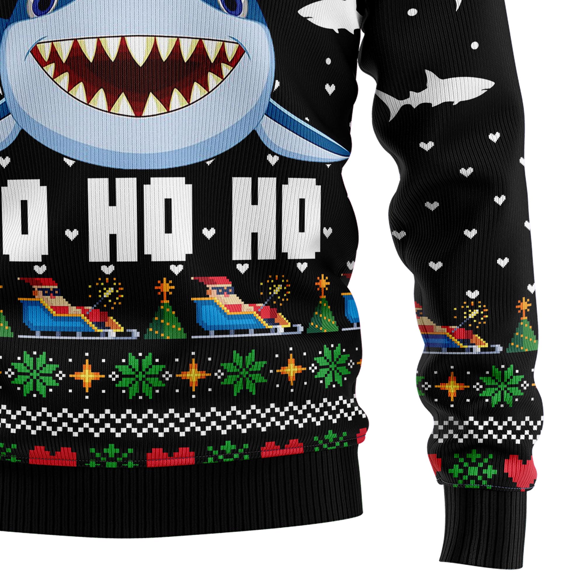 Santa Shark Ho Ho Ho Ugly Christmas Sweater, Funny Holiday Party Outfit for Men and Women, Gift for Shark Lovers