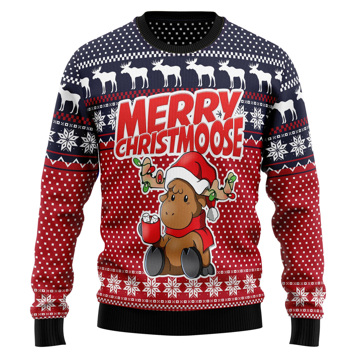 Merry Christmas Moose Ugly Christmas Sweater, Festive Moose Pullover for Wildlife Fans, Fun Xmas Party Clothing
