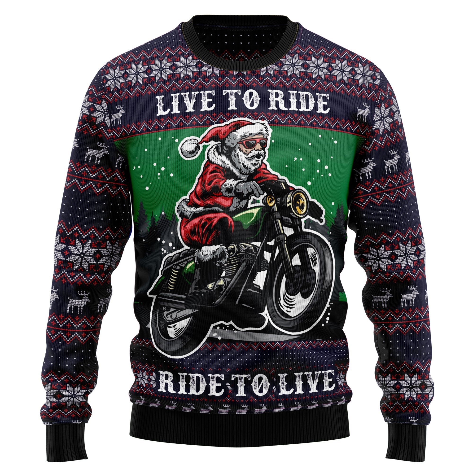 Motorcycle Ugly Christmas Sweater, Biker Holiday Pullover for Motorcyclists, Motocross Fans and Christmas Parties
