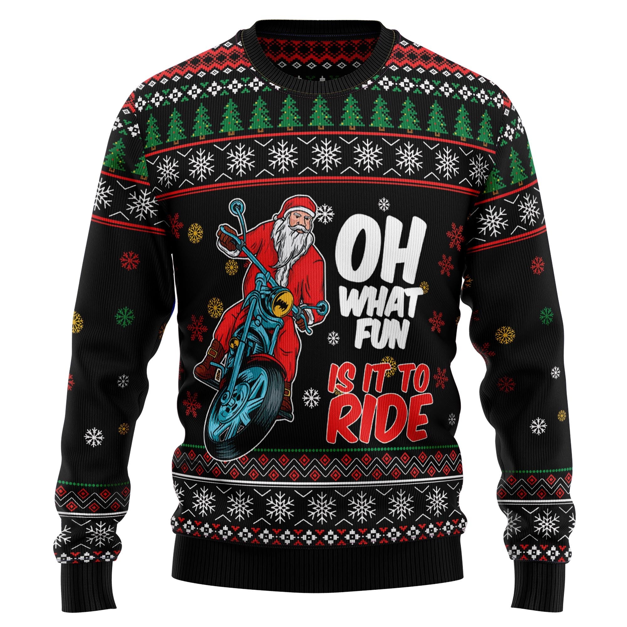 Santa Motorcycle Ugly Christmas Sweater, Motorbike Holiday Pullover, Christmas Party Outfit and Gift for Bikers