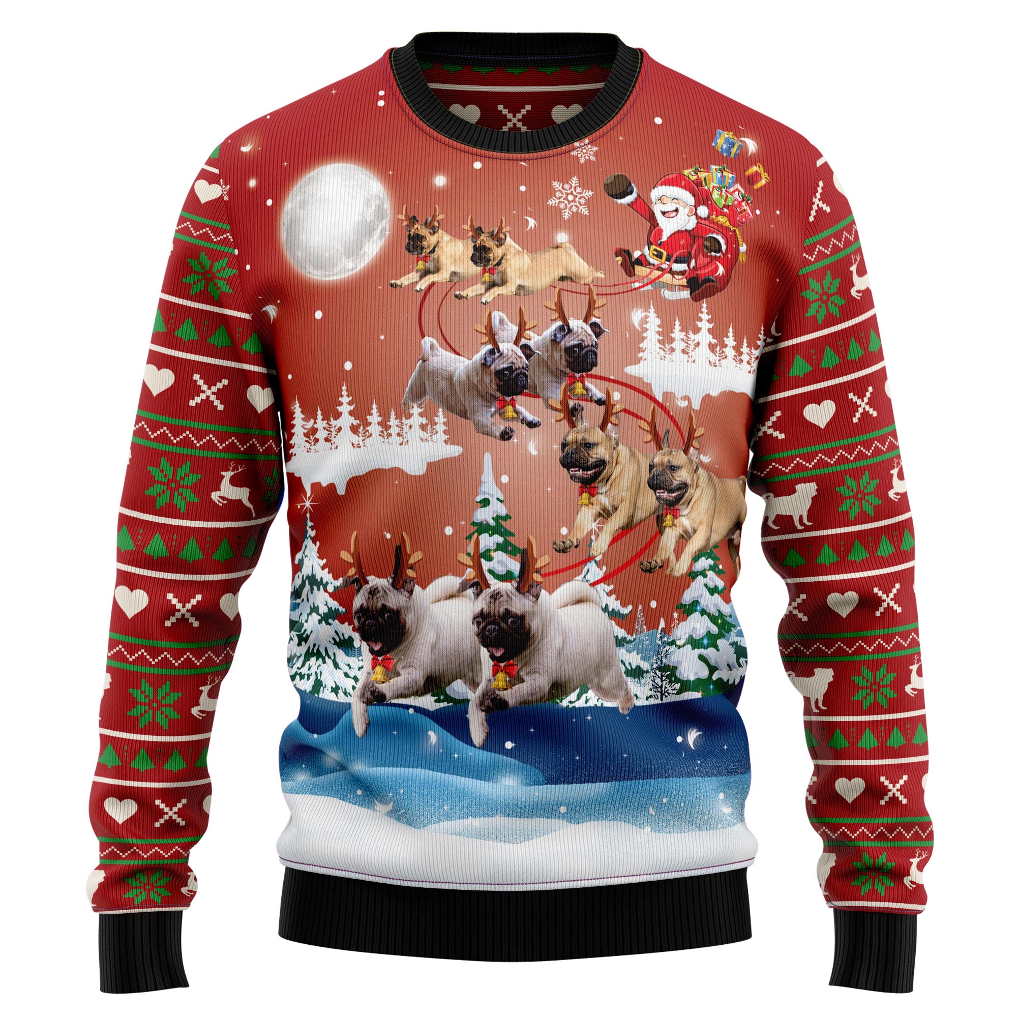 Pug Reindeer Ugly Christmas Sweater for Men and Women, Funny Holiday Party Outfit, Festive Christmas Gift