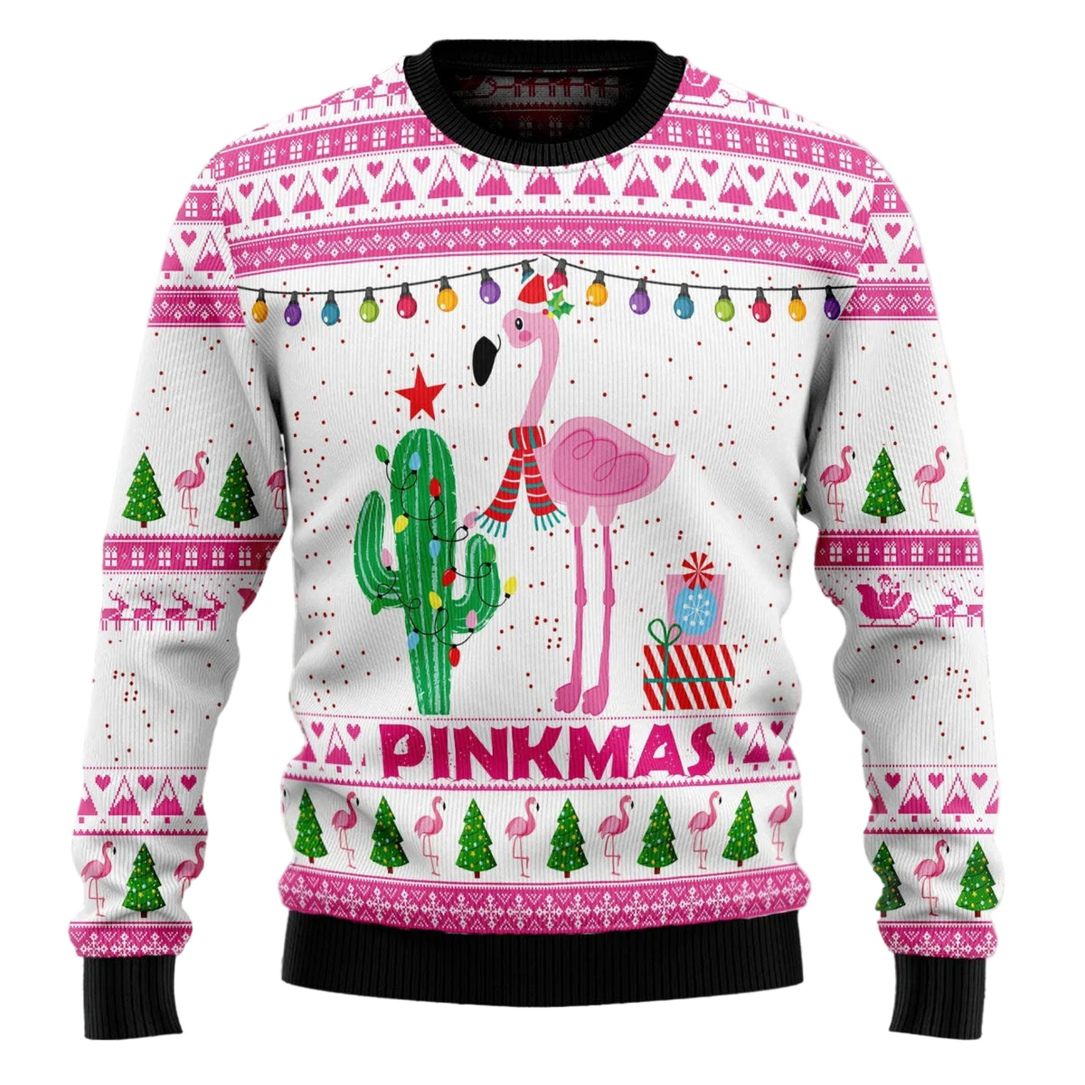 Merry Pinkmas Ugly Christmas Sweater, Unisex Holiday Party Outfit, Xmas Gift for Flamingo and Pink Holiday Fans