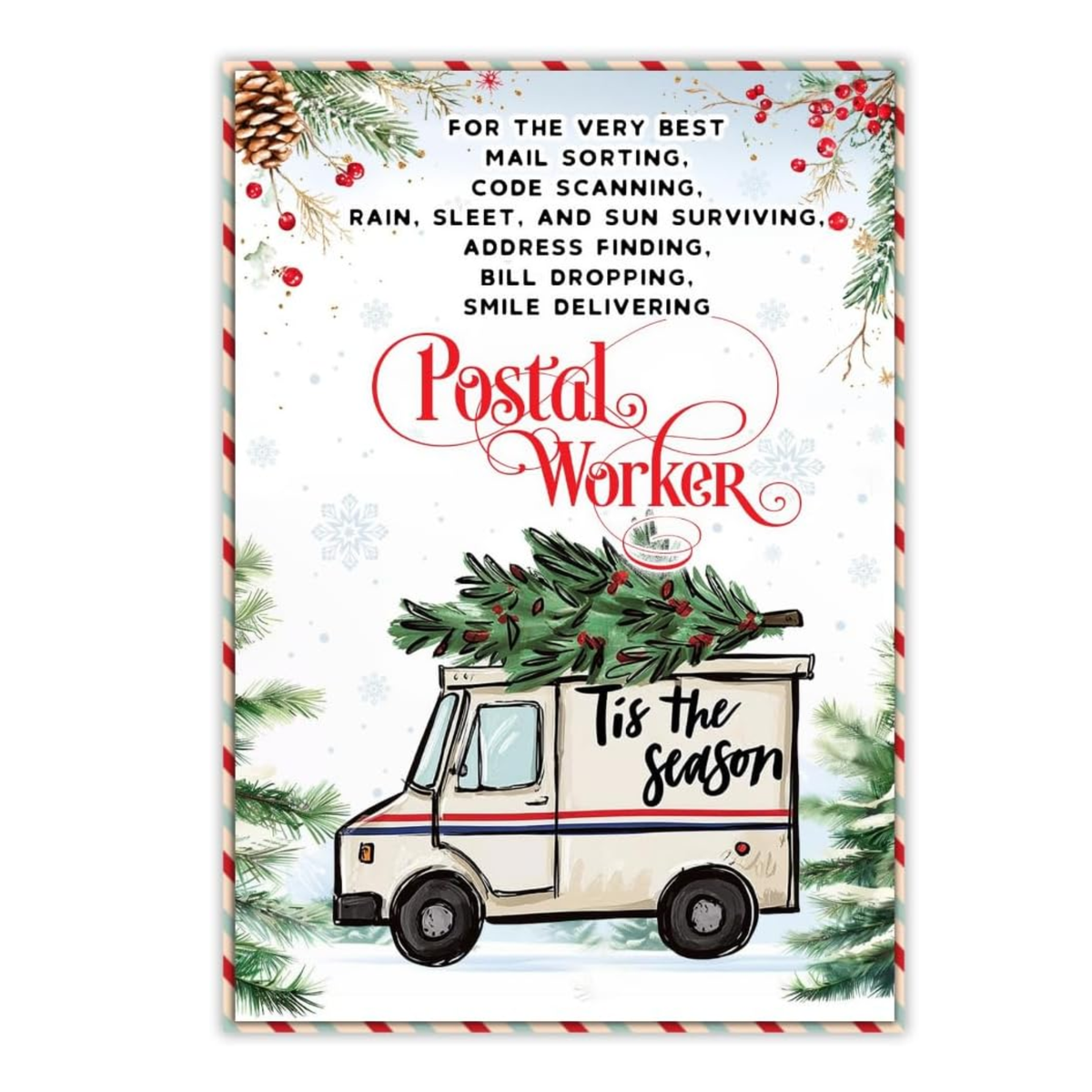 Christmas Card for Mail Carrier with Envelope – Festive Holiday Greeting Featuring a Thank You Message