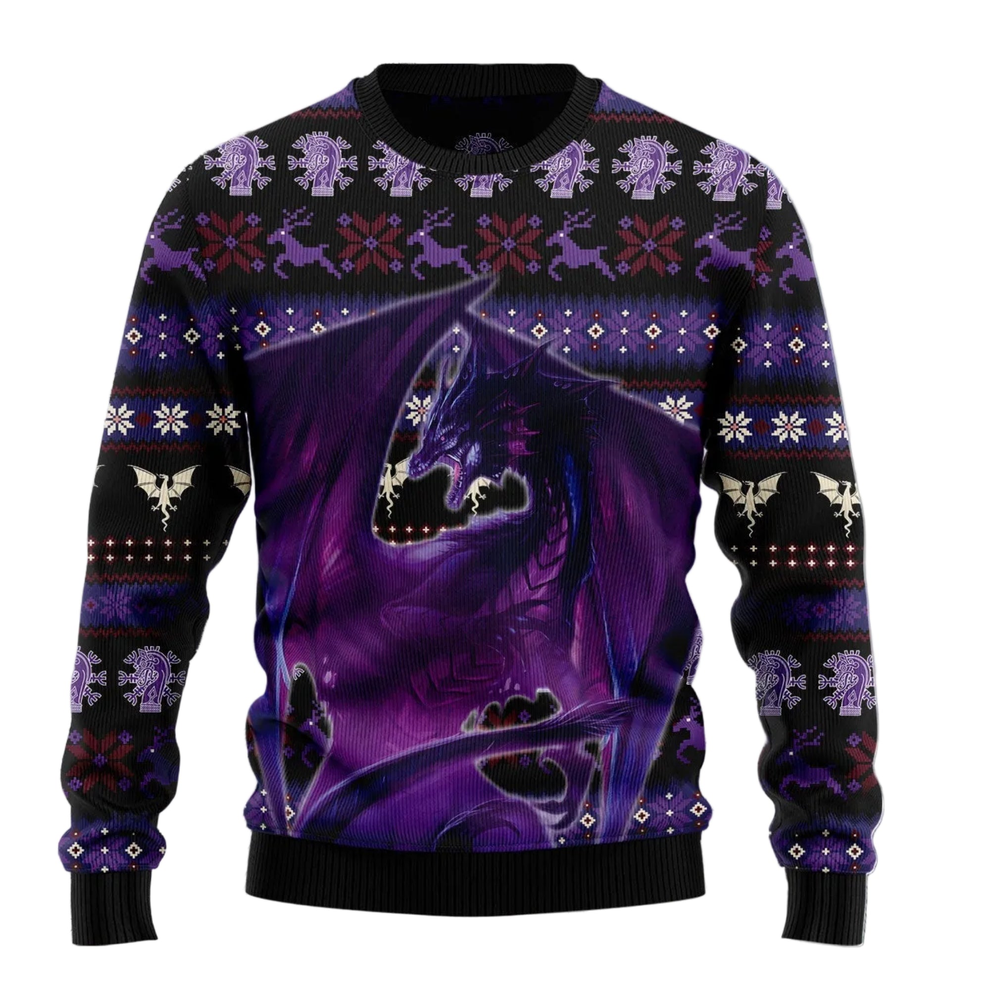 Purple Dragon Ugly Christmas Sweater for Men and Women, Festive Holiday Party Outfit and Gift for Dragon Lovers