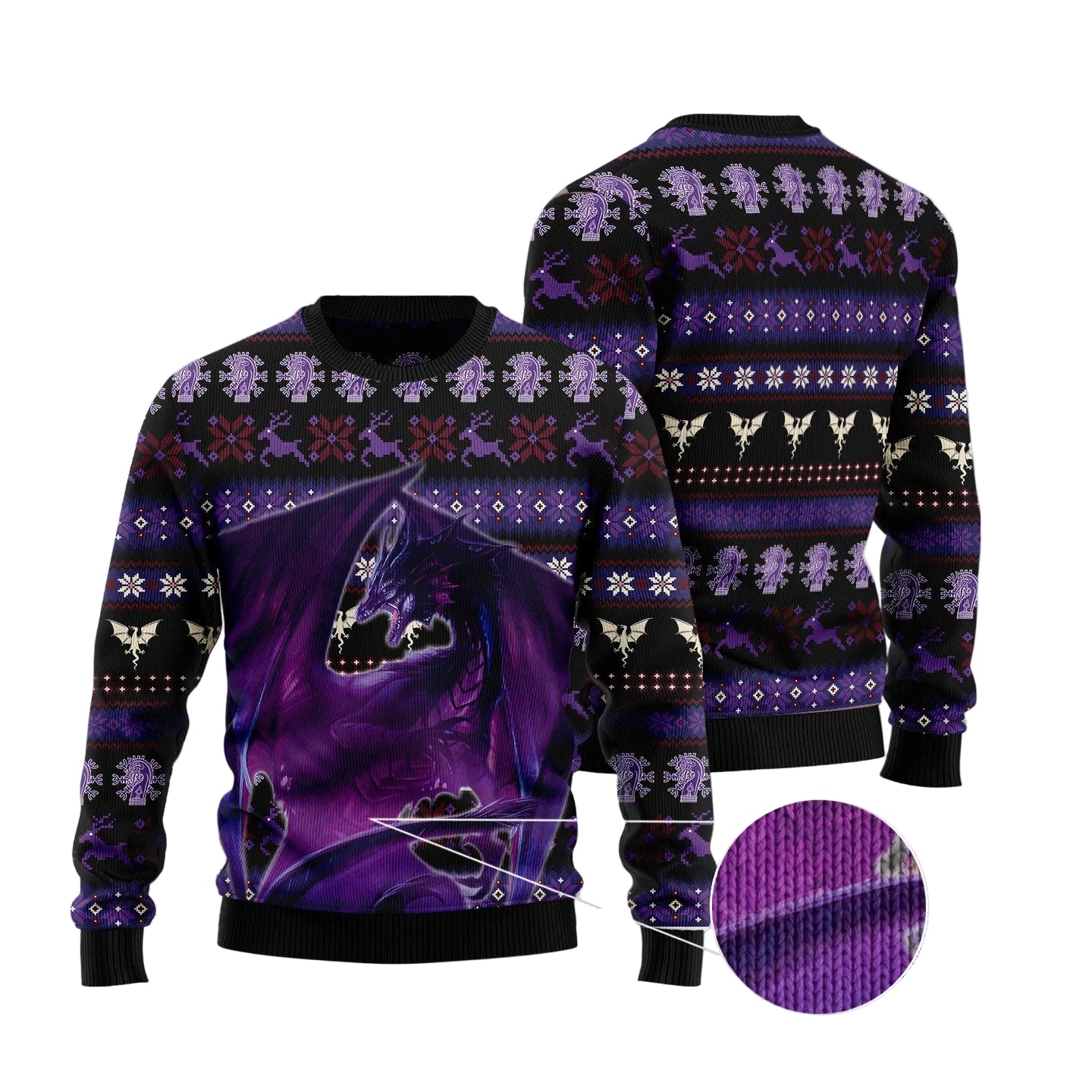 Purple Dragon Ugly Christmas Sweater for Men and Women, Festive Holiday Party Outfit and Gift for Dragon Lovers
