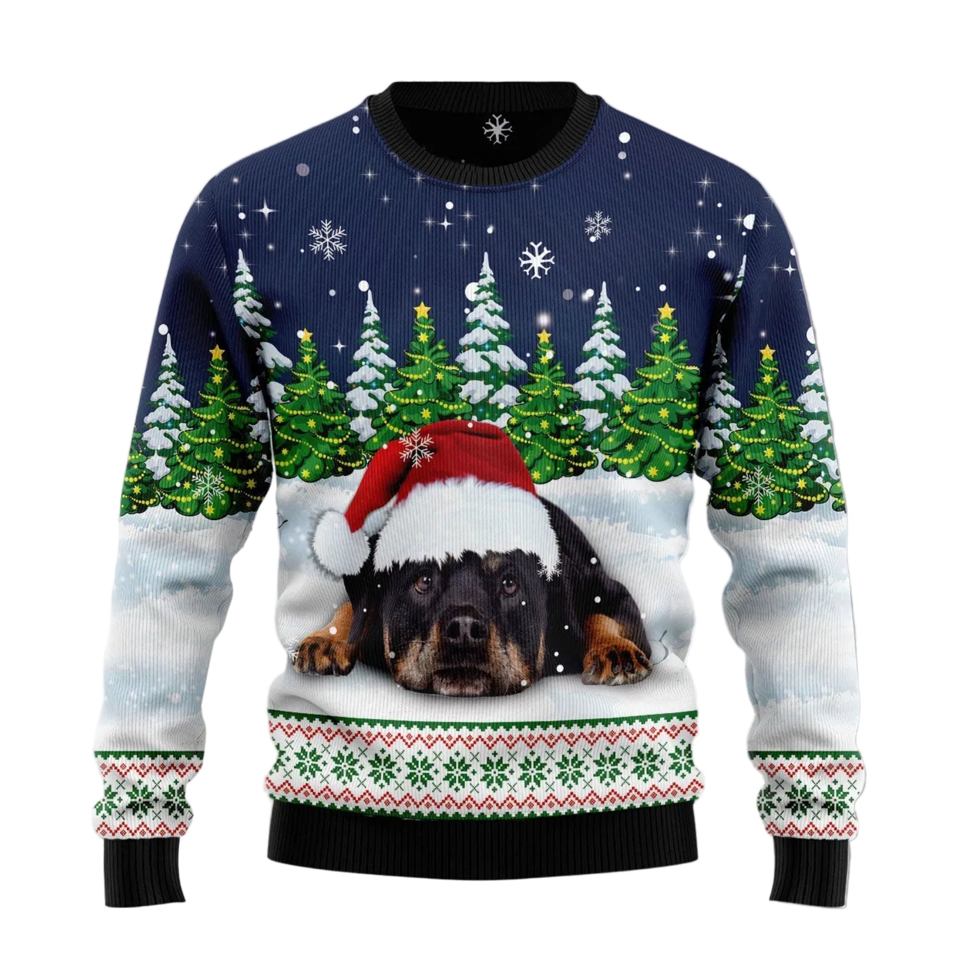 Rottweiler Under Snow Ugly Christmas Sweater, Dreaming Dog Holiday Pullover for Rottweiler Lovers and Pet Parents