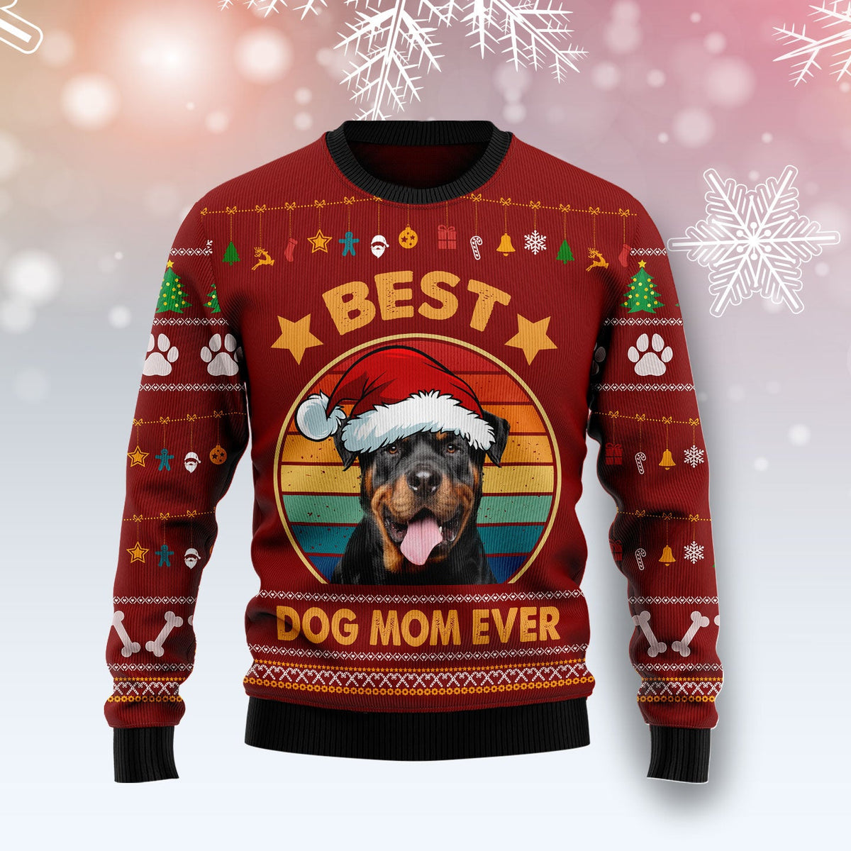 Rottweiler Best Dog Mom Ever Ugly Christmas Sweater | Unisex Holiday Party Outfit | Gift for Him, Her & Friends