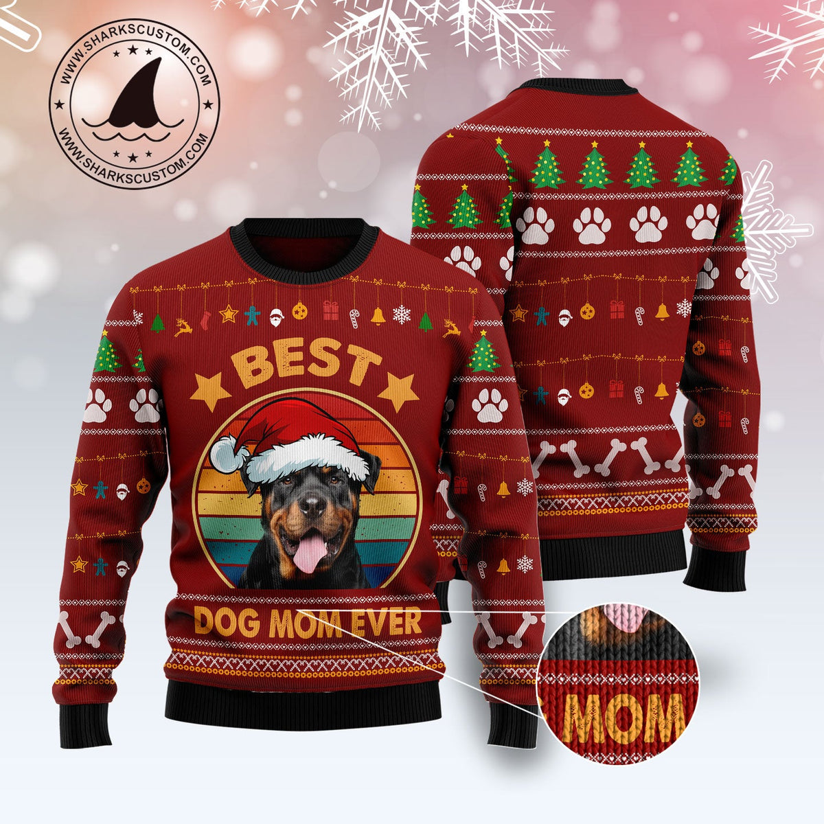 Rottweiler Best Dog Mom Ever Ugly Christmas Sweater | Unisex Holiday Party Outfit | Gift for Him, Her & Friends