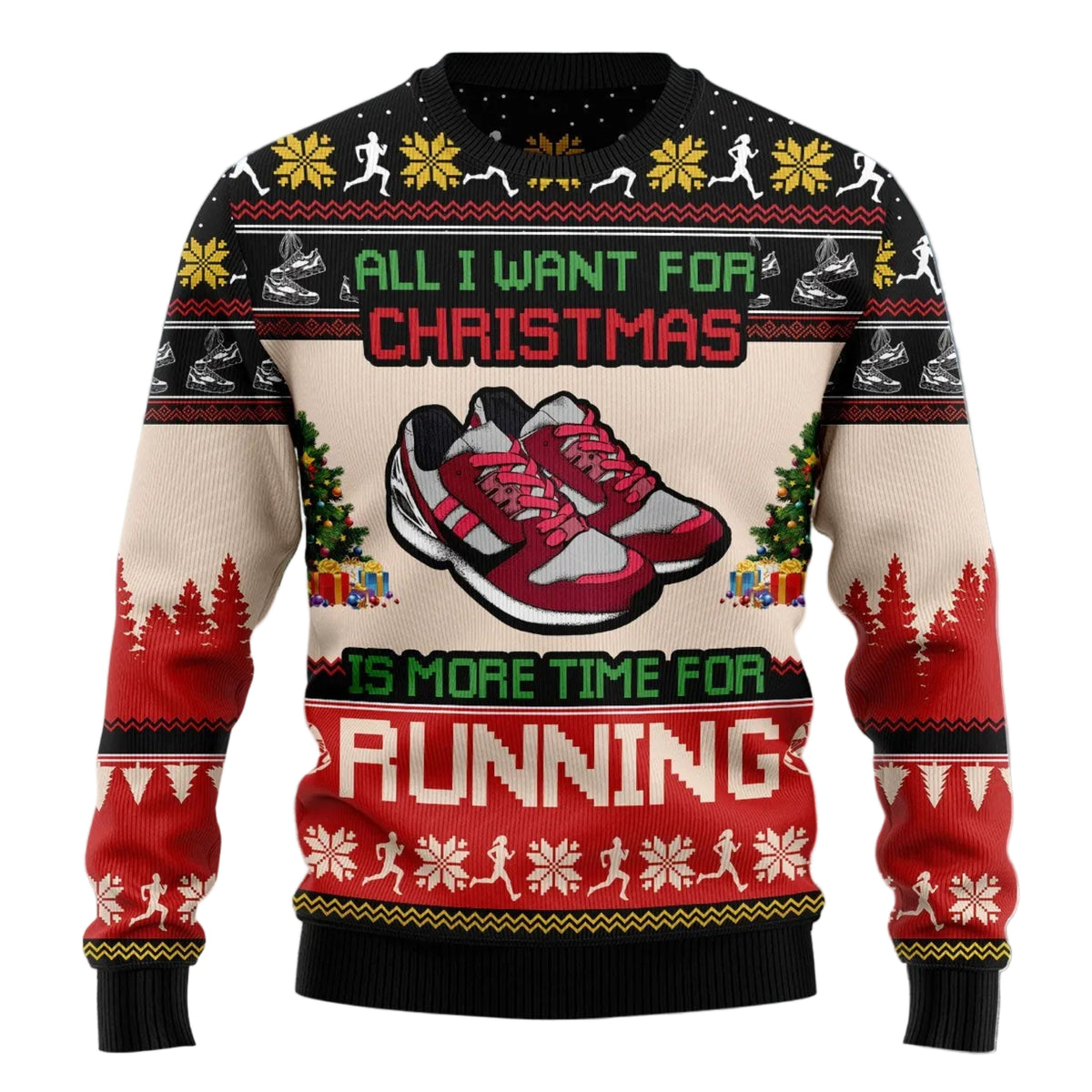 More Time for Running Ugly Christmas Sweater, Funny Runner Pullover for Fitness Fans, Fun Xmas Party Clothing