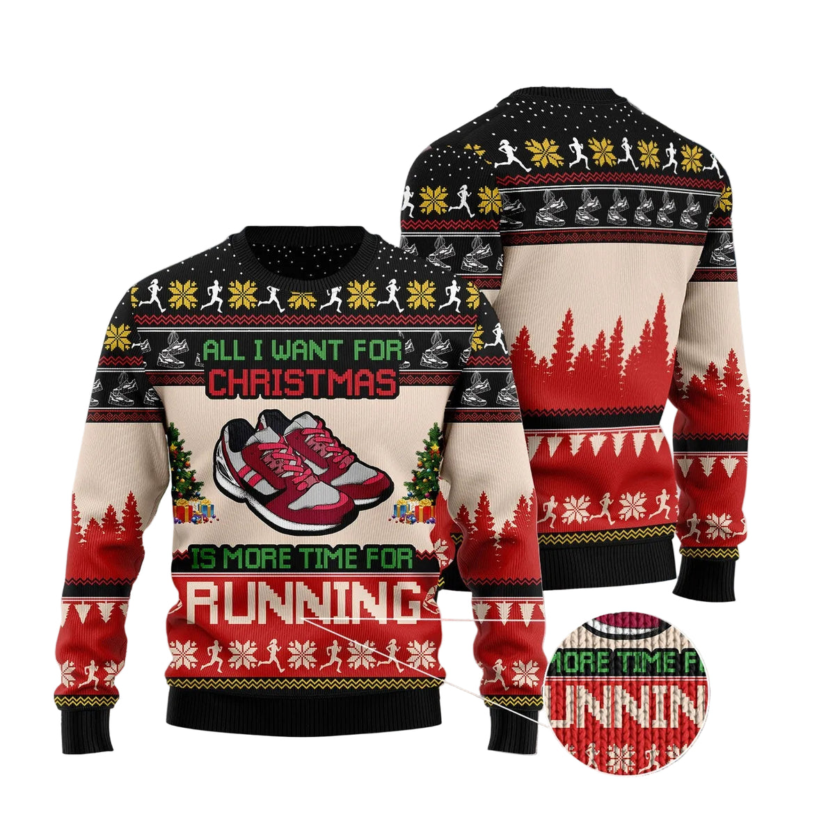 More Time for Running Ugly Christmas Sweater, Funny Runner Pullover for Fitness Fans, Fun Xmas Party Clothing