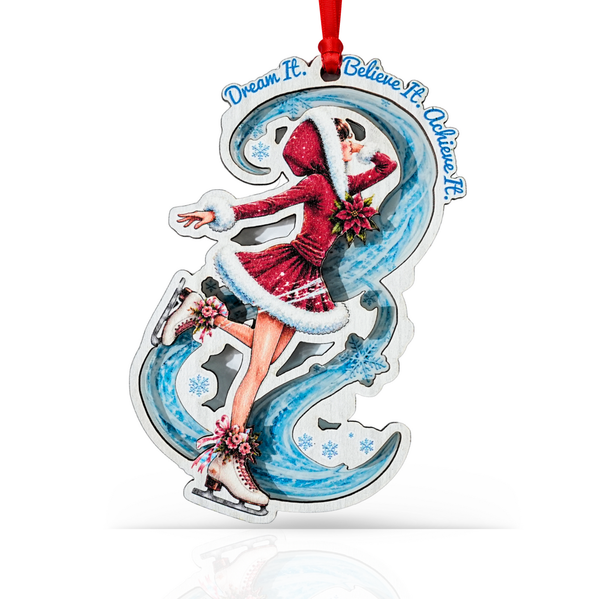 Ice Skate Christmas Ornament 2026, Ice Skating Ornament for Christmas Tree, Skater Gifts, Wood Acrylic Decor