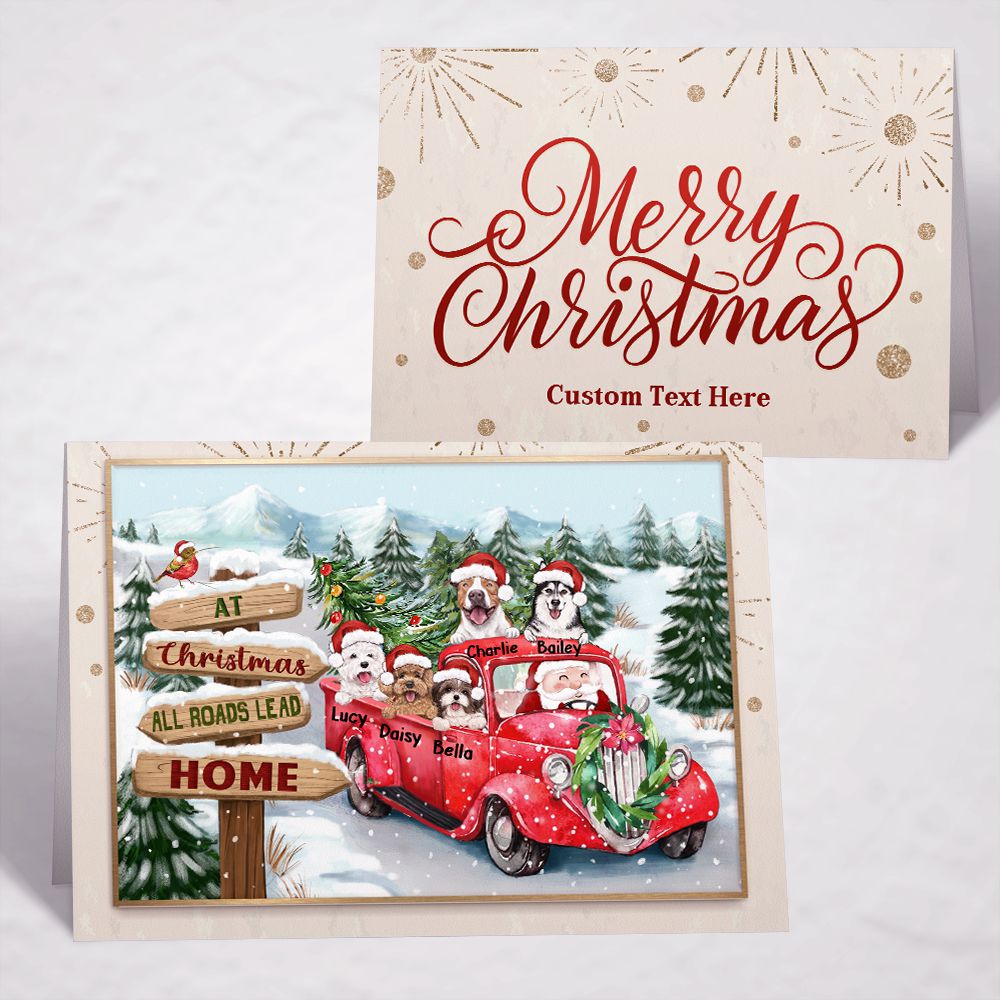 Personalized Christmas Folded Greeting Card gift ideas for dog cat lovers - At Christmas All Roads Lead Home
