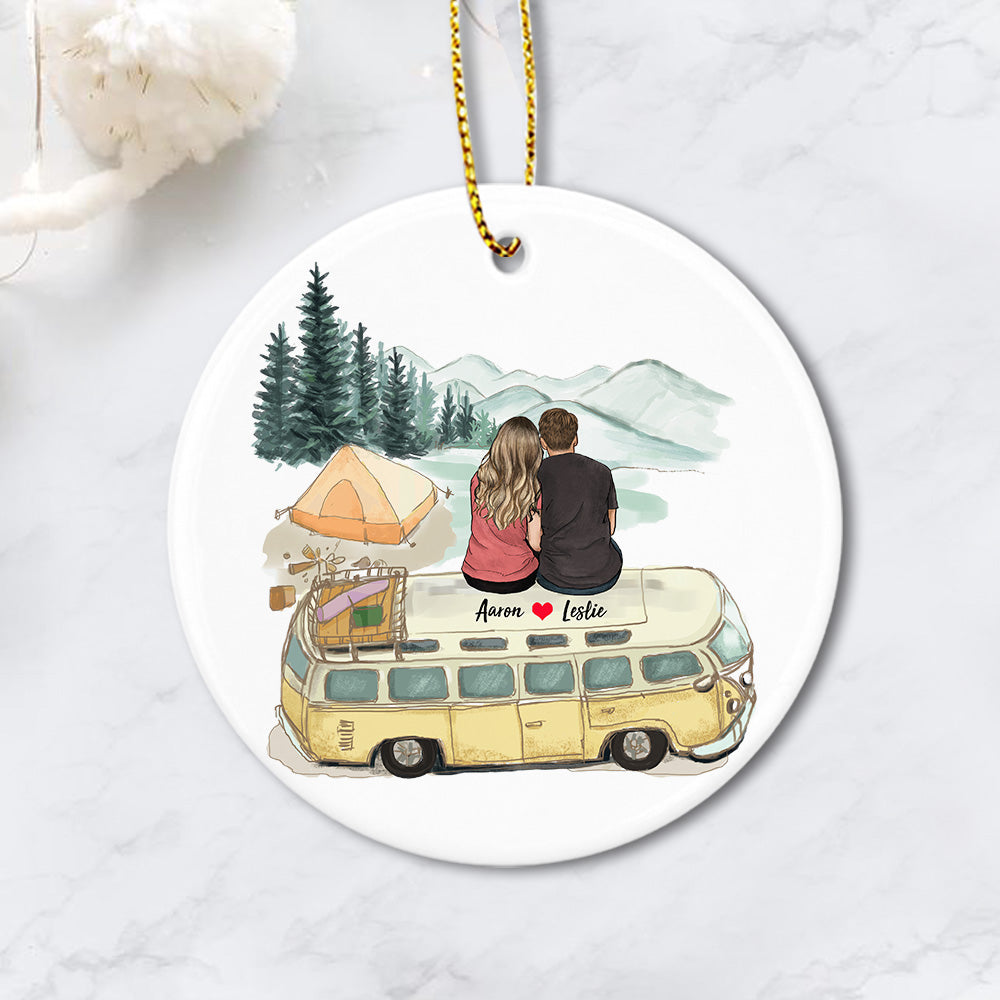 Personalized couple ceramic ornament for him for her (PRINTED ON BOTH SIDES)
