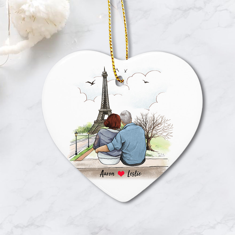 Personalized couple ceramic ornament for him for her (PRINTED ON BOTH SIDES)