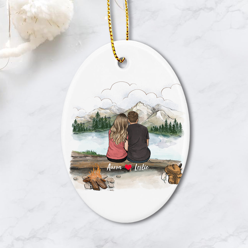 Personalized couple ceramic ornament for him for her (PRINTED ON BOTH SIDES)