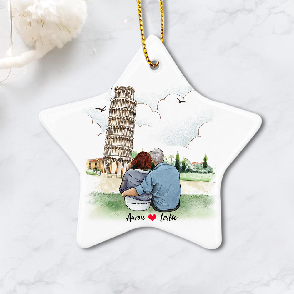 Personalized couple ceramic ornament for him for her (PRINTED ON BOTH SIDES)