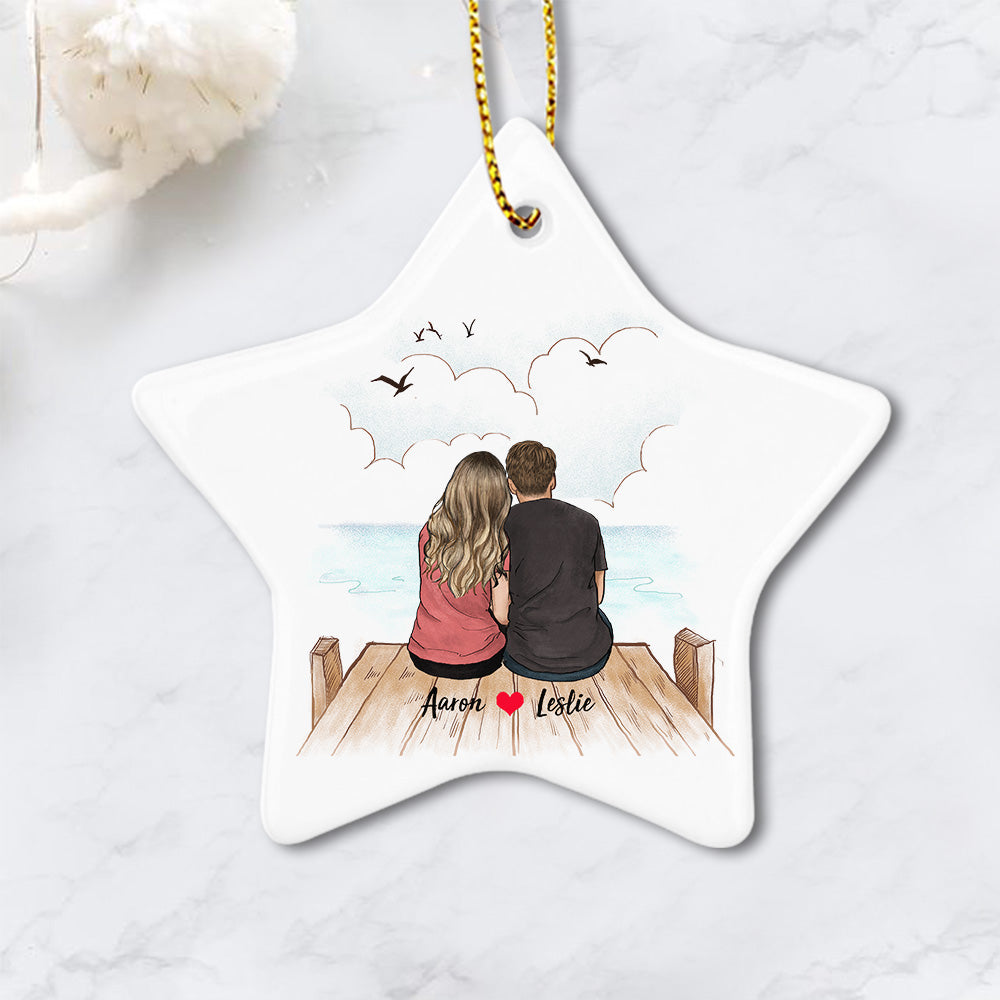 Personalized couple ceramic ornament for him for her (PRINTED ON BOTH SIDES)