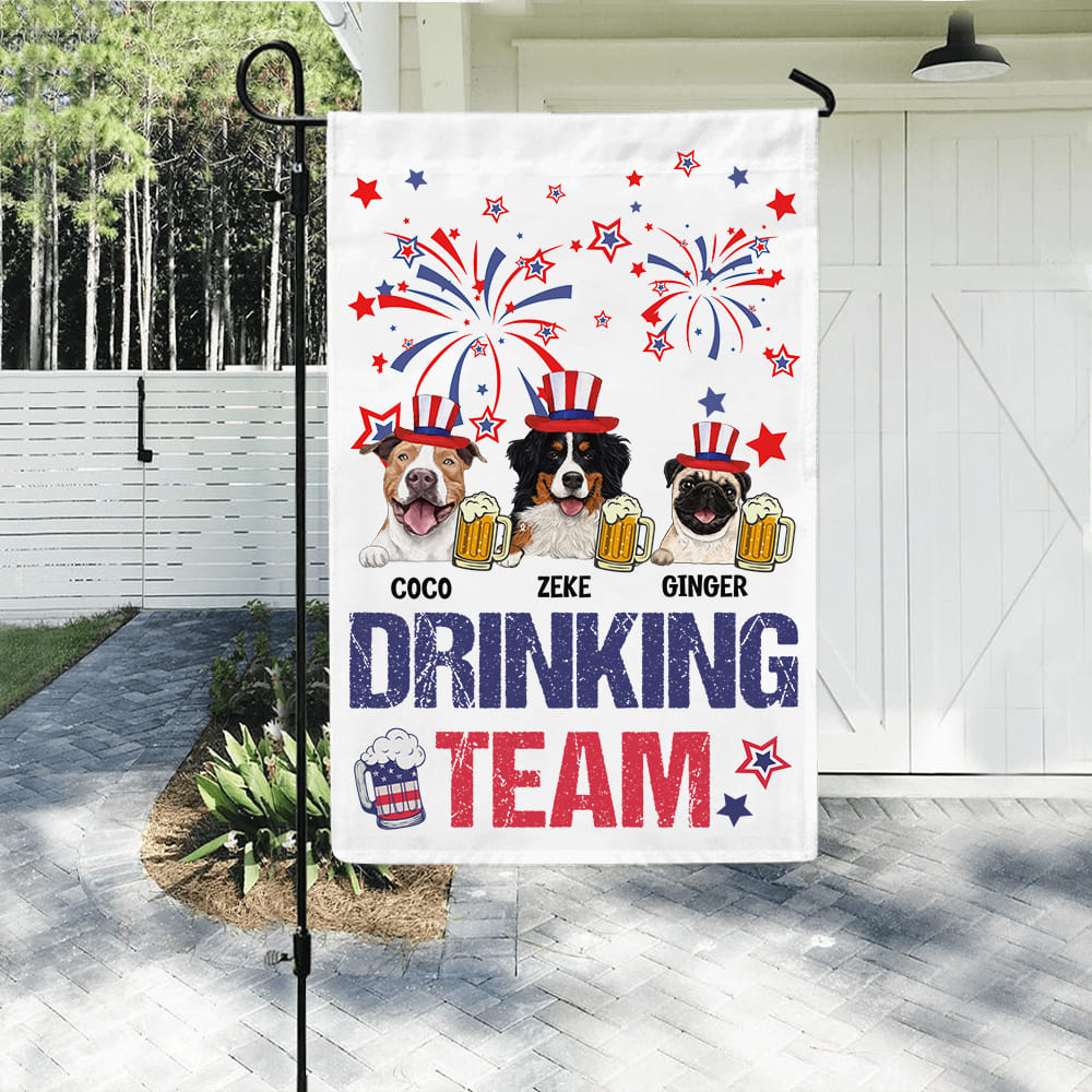 Personalized garden flag for dog lovers - 4th of July - Drinking team