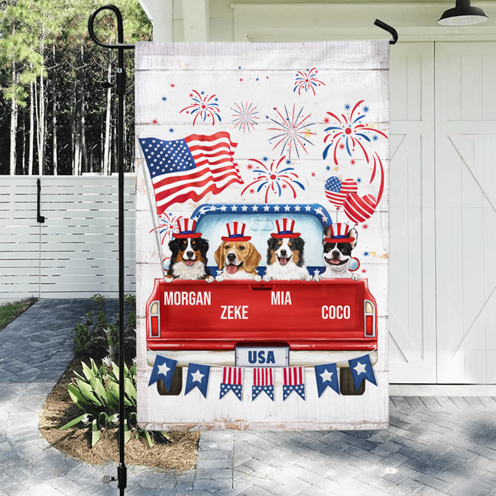 Personalized garden flag for dog lovers - 4th of July - Pickup Truck