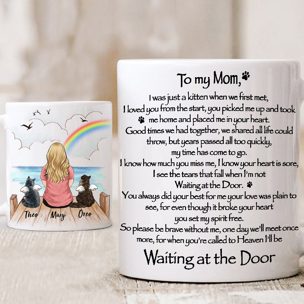 Personalized cat memorial gifts Coffee Mug Waiting at the Door - Rainbow bridge