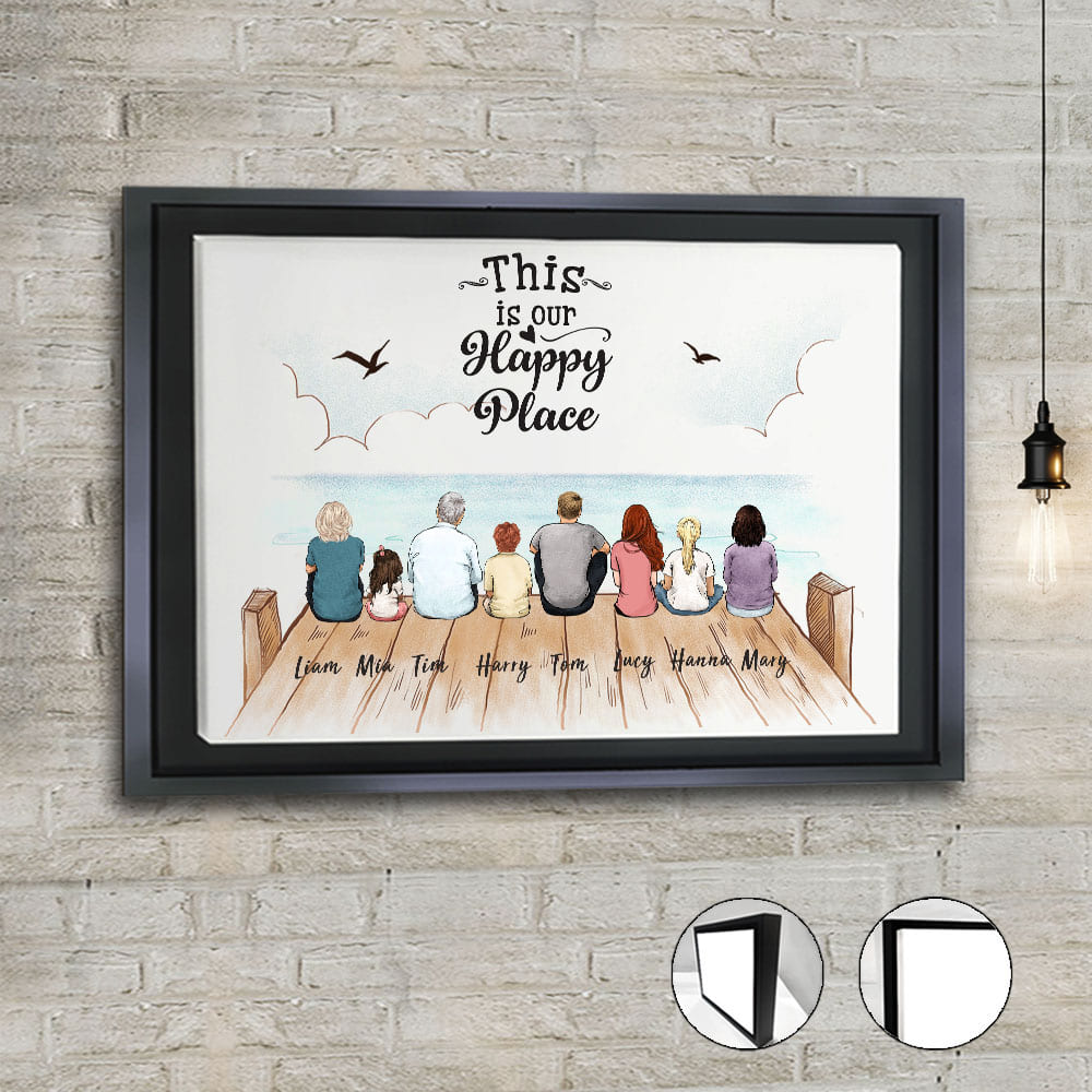Family Framed Canvas Art with Custom Quote - This is our happy place,