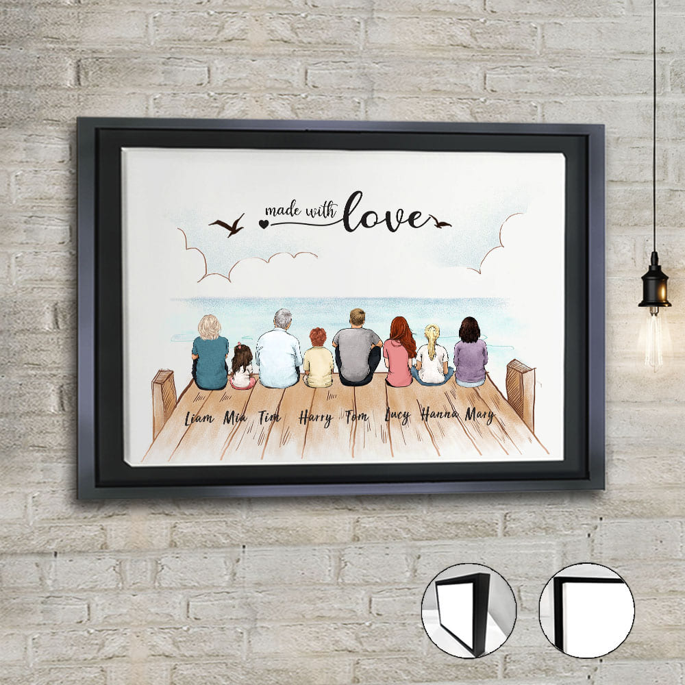 Family Framed Canvas Art with Custom Quote - Made with love,