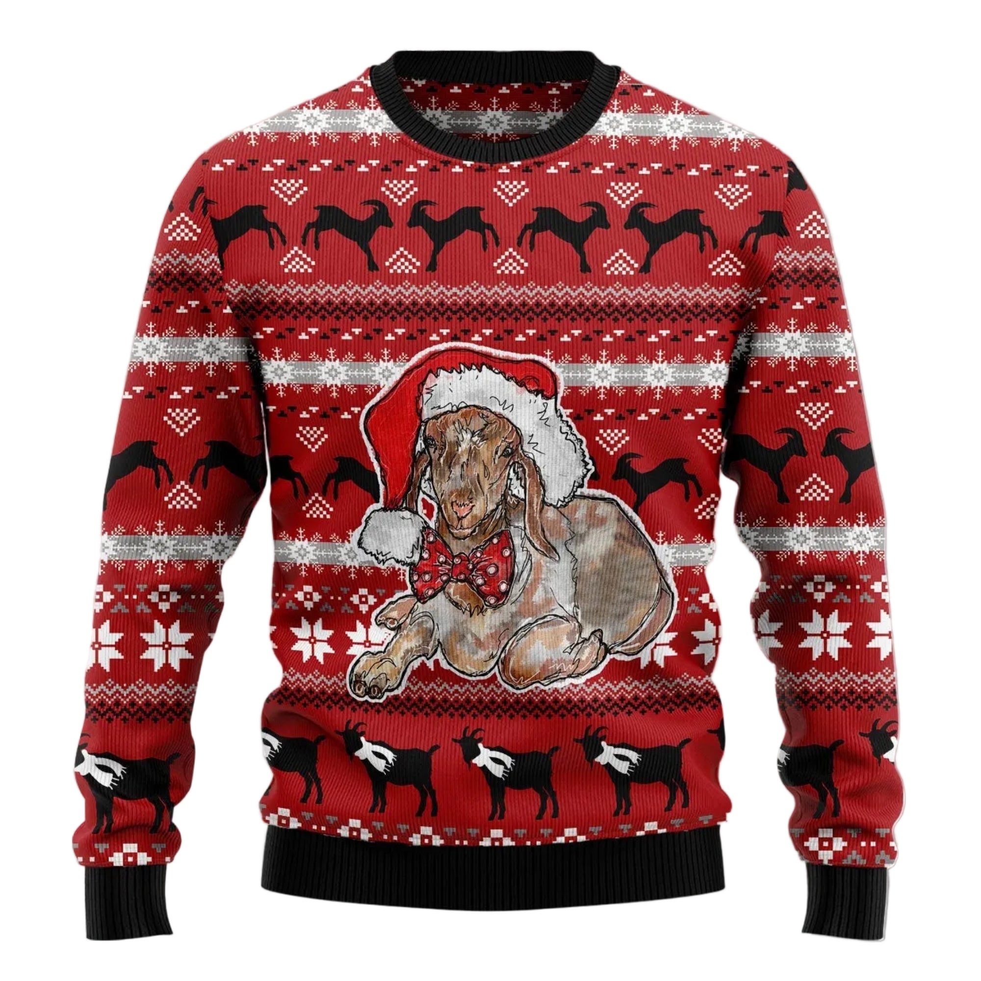Santa Goat Ugly Christmas Sweater, Funny Farm Animal Pullover for Goat Owners, Christmas Party Outfit for Adults